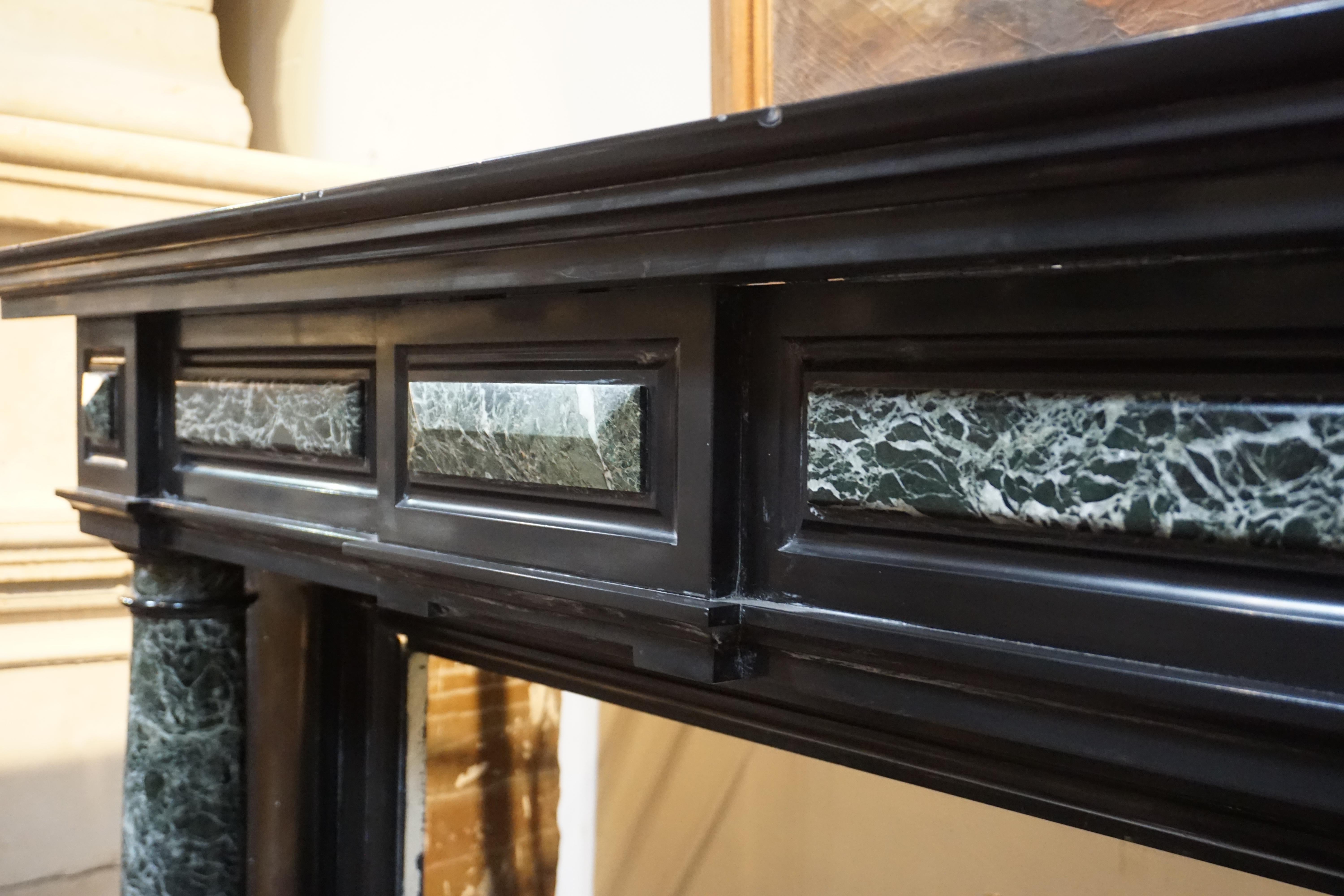 Louis XIV Verde Black Marble Mantel In Good Condition In Dallas, TX