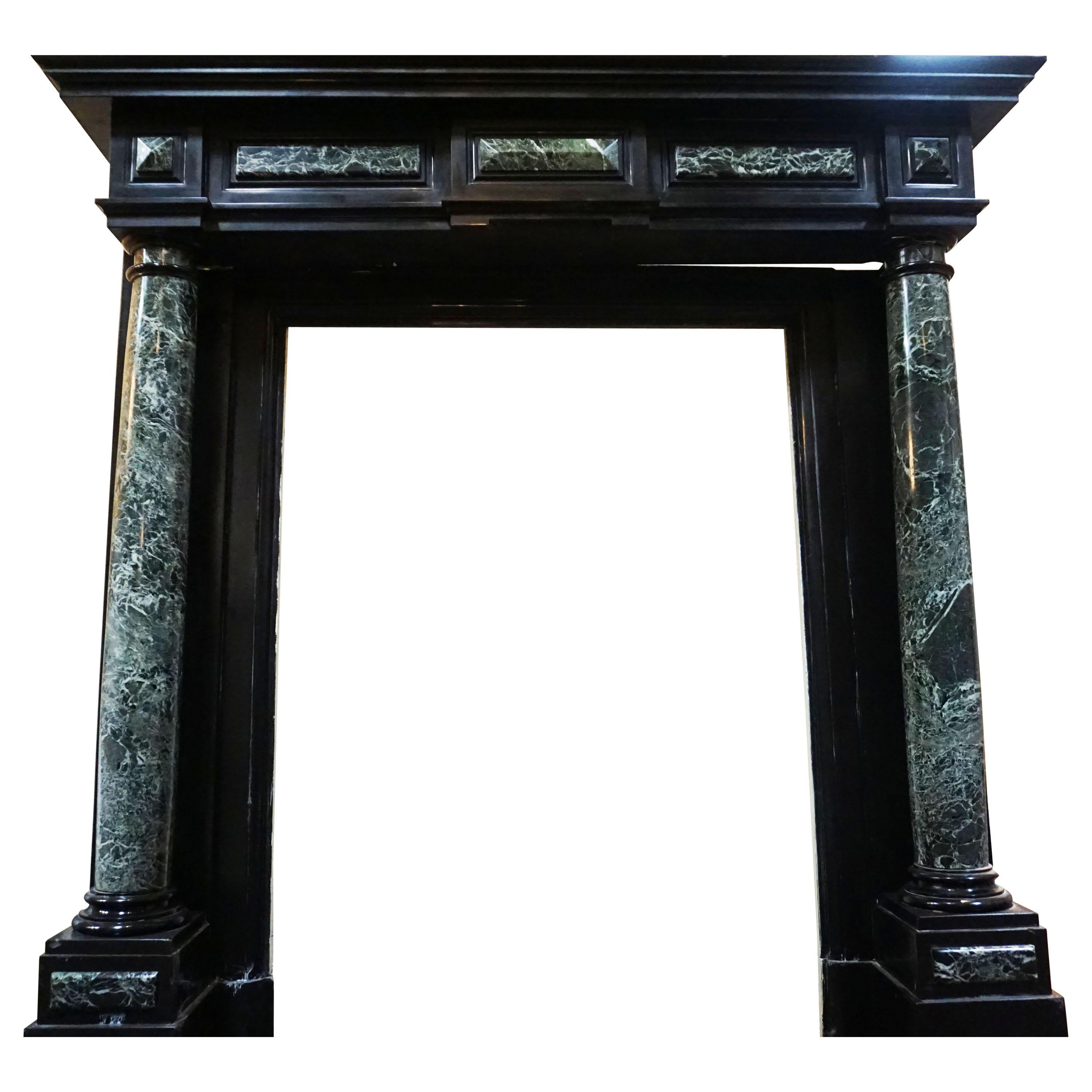 Antique Belgian Maurin Green and Black Marble Mantel