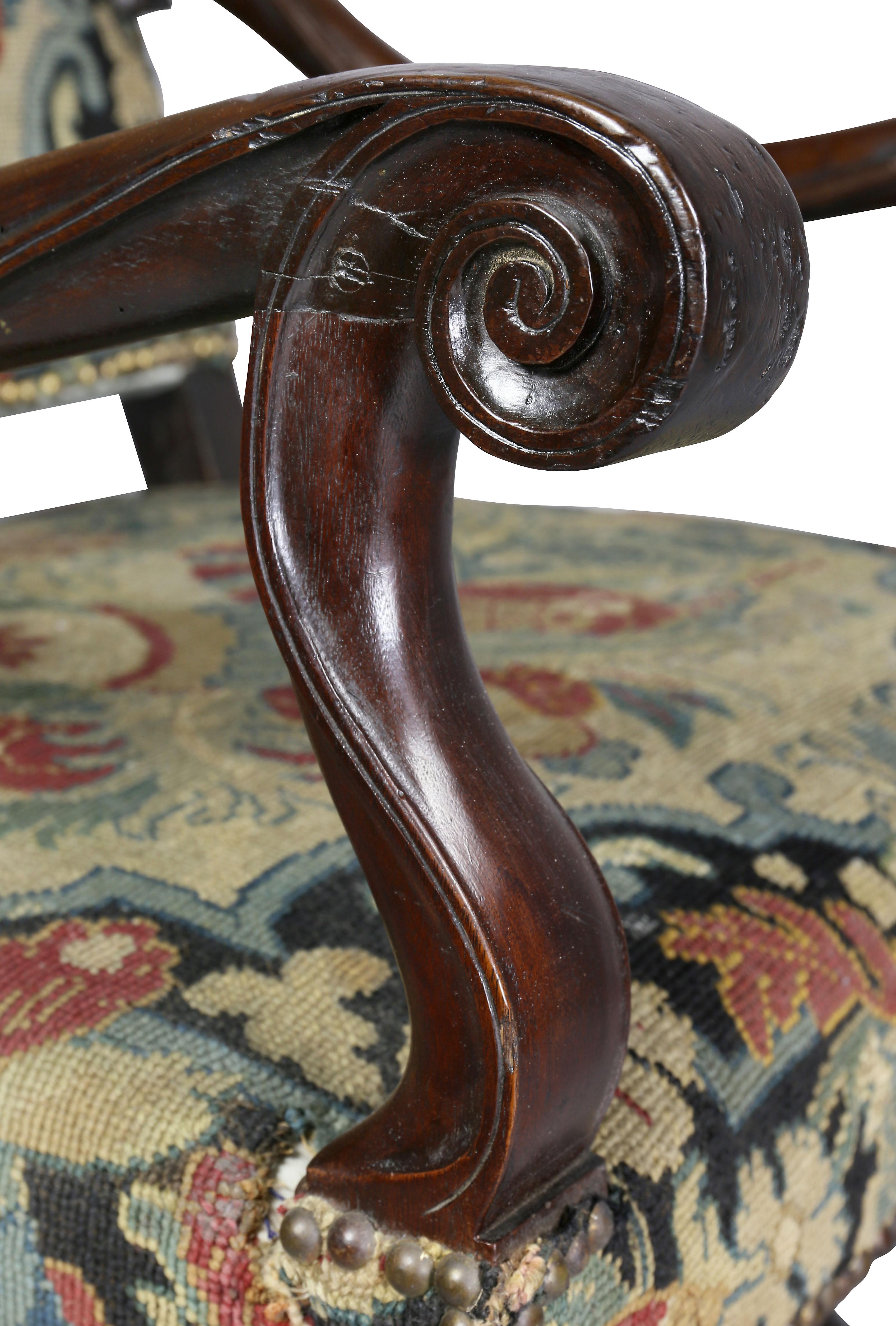 Baroque Louis XIV Walnut And Needlepoint Armchair