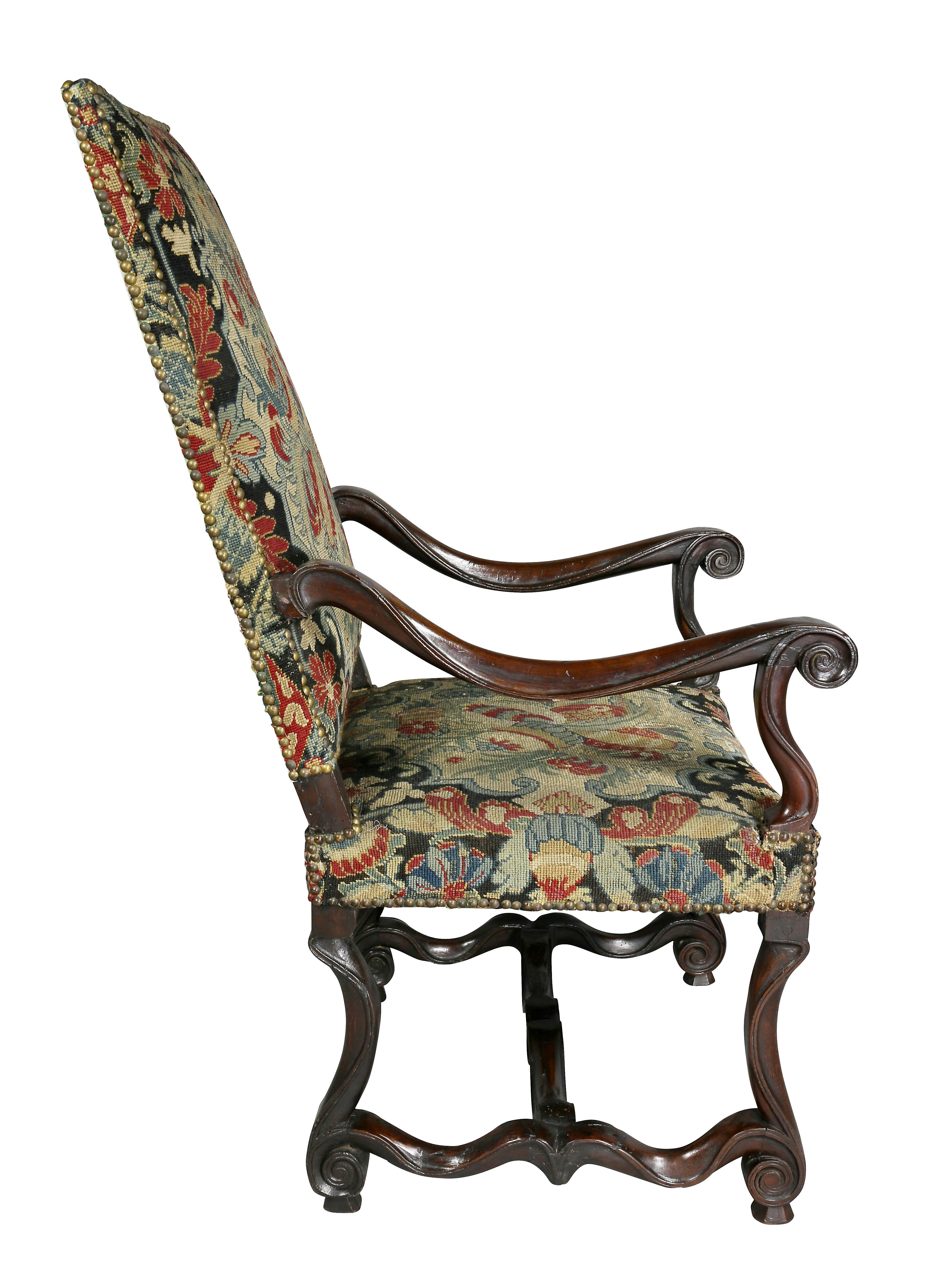 Louis XIV Walnut And Needlepoint Armchair 1