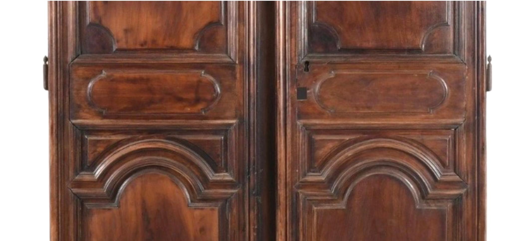 French Louis XIV Walnut Armoire Doors, Large Pair For Sale