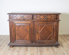 Louis XIV Walnut Sideboard with Geometric Panels, Lombardy-Piedmont, 17th Centur