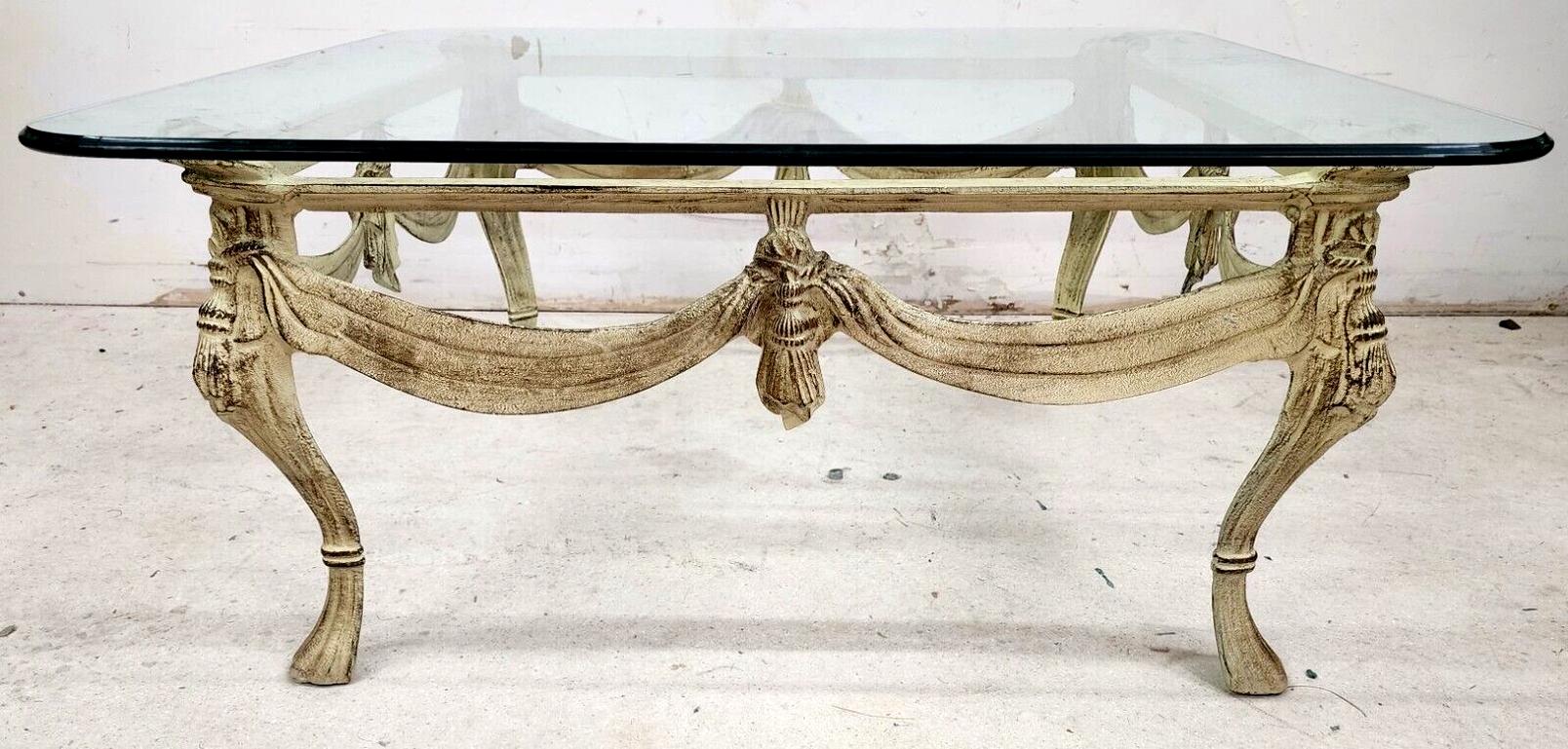 Louis XlV Metal & Glass Coffee Cocktail Table In Good Condition For Sale In Lake Worth, FL