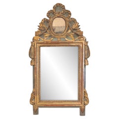 Louis XV 1760s Painted, Gilt and Carved Accent Mirror w/ Grisaille Harbor Scene