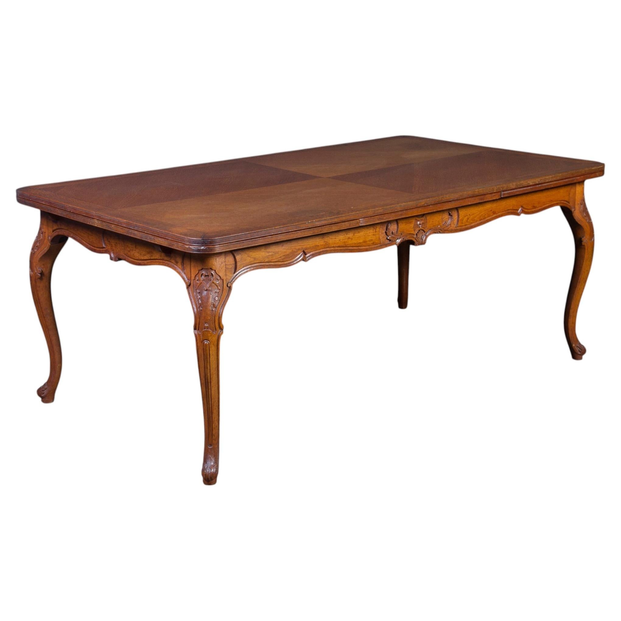 Louis XV 19th Century Carved Oak Refectory Table with Two Additional Leaves