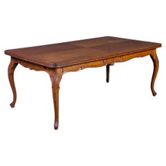 Louis XV 19th Century Carved Oak Refectory Table with Two Additional Leaves