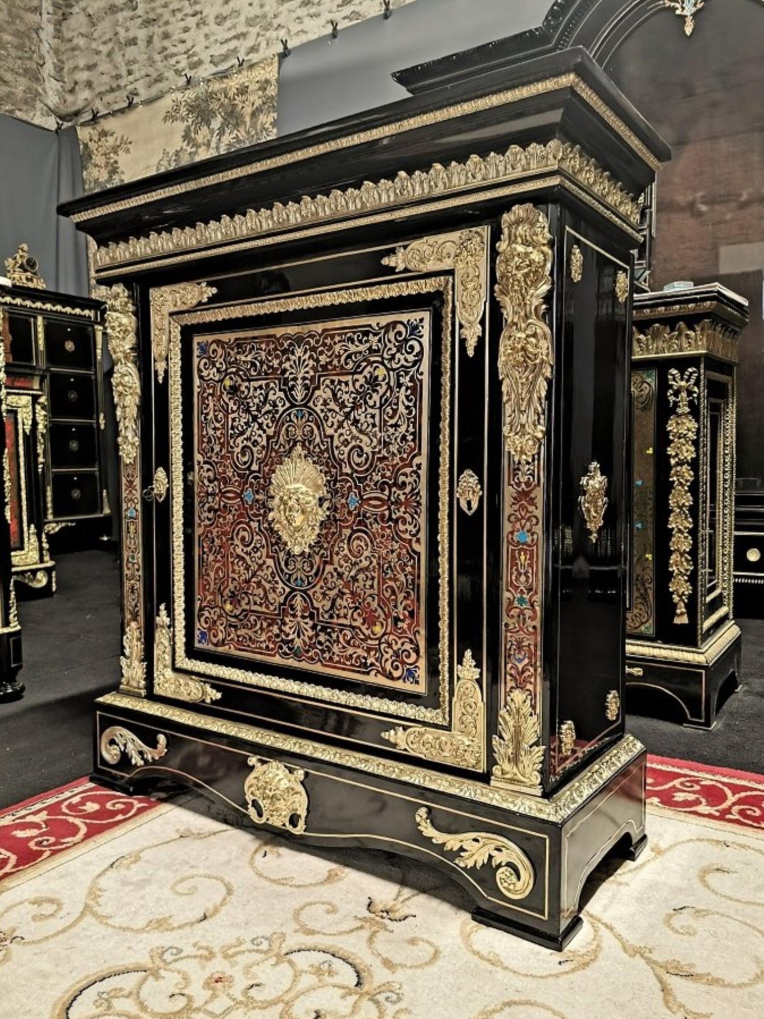 French Louis XV and Boulle Style Cabinet, France, 19th Century