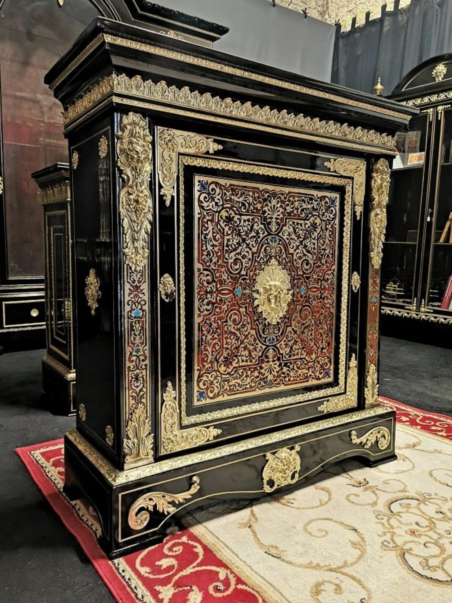 Blackened Louis XV and Boulle Style Cabinet, France, 19th Century