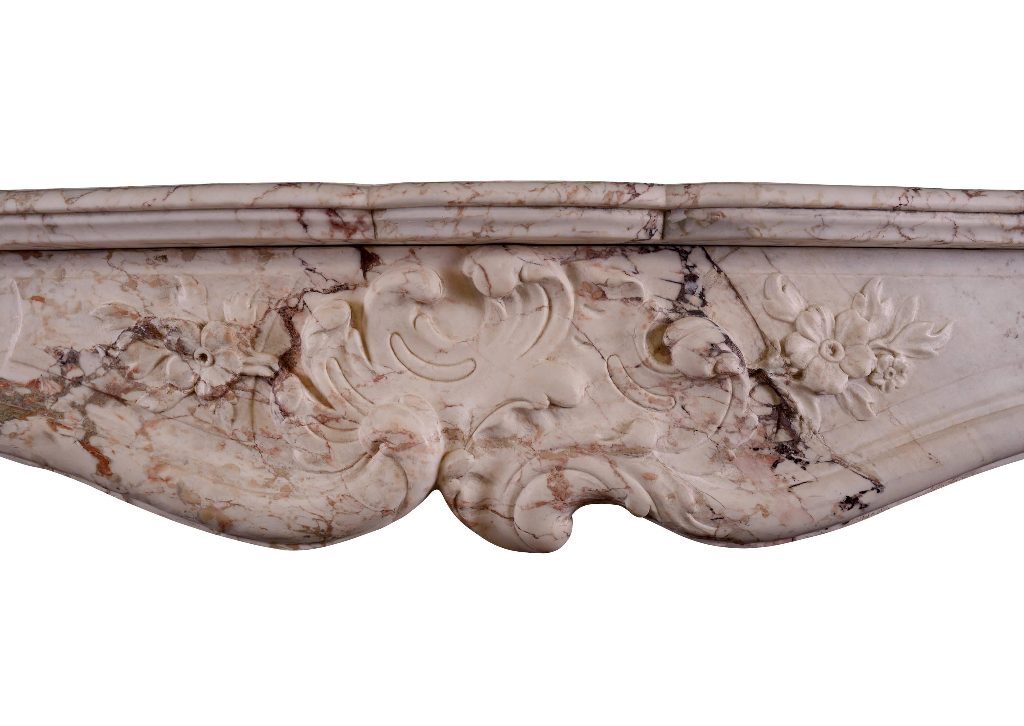 French Louis XV Antique Fireplace in Variegated Marble For Sale