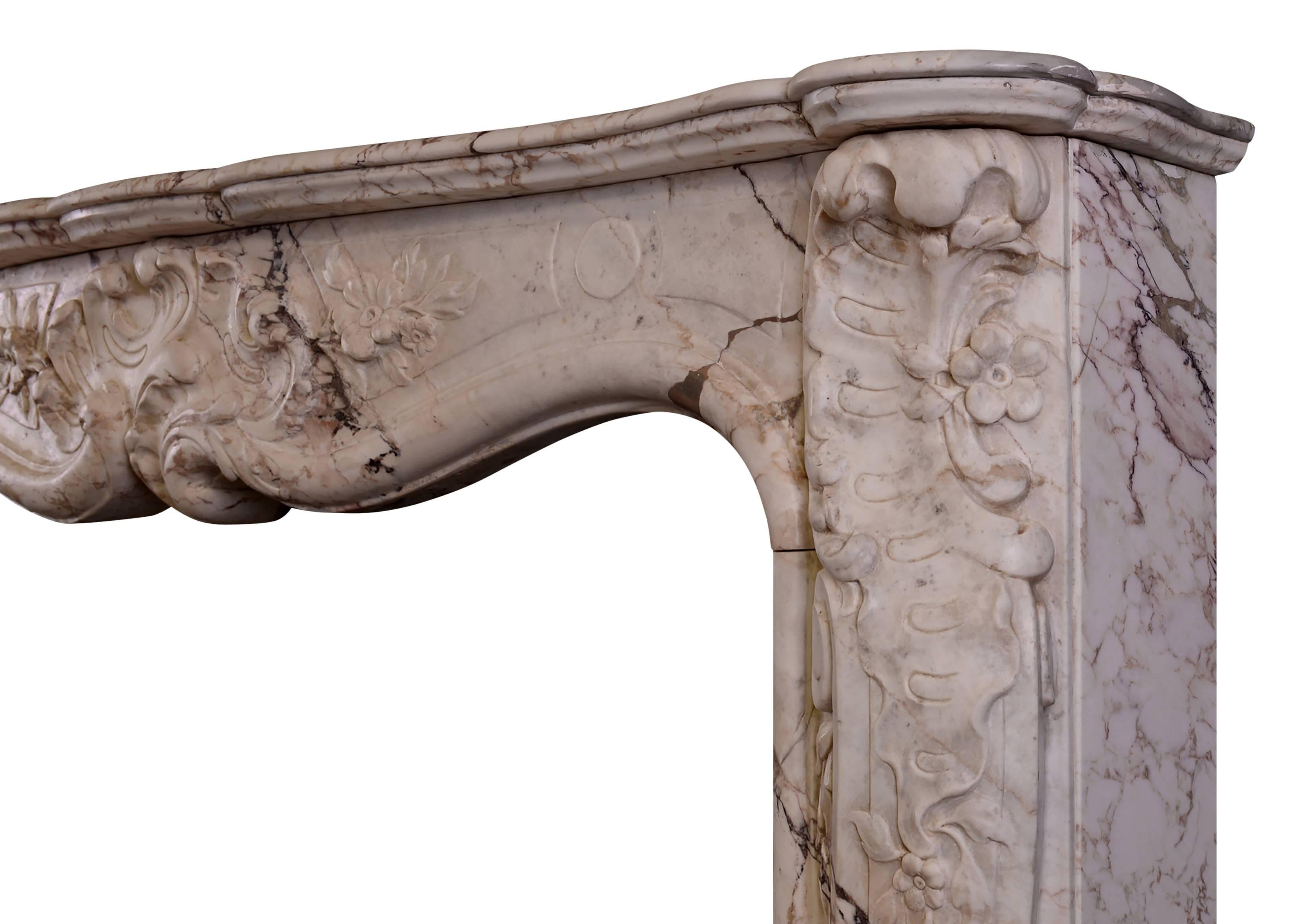 18th Century and Earlier Louis XV Antique Fireplace in Variegated Marble For Sale