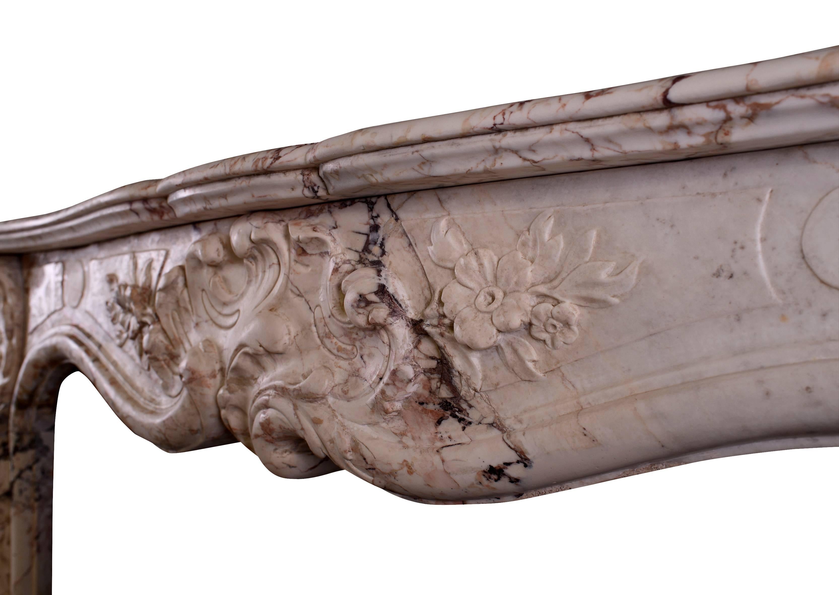 Louis XV Antique Fireplace in Variegated Marble For Sale 1