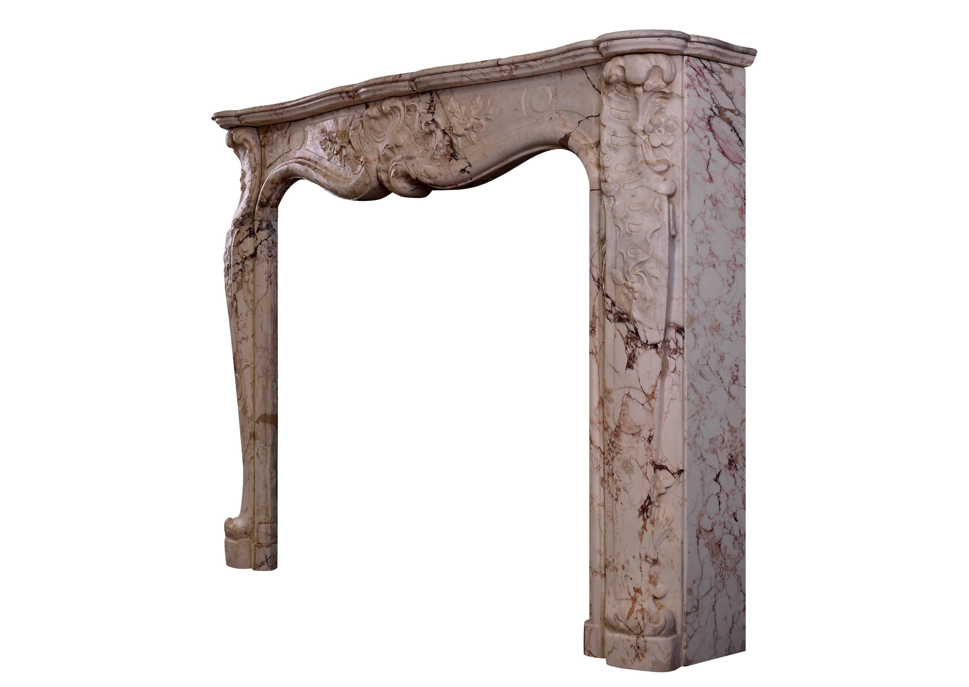 Louis XV Antique Fireplace in Variegated Marble For Sale 2