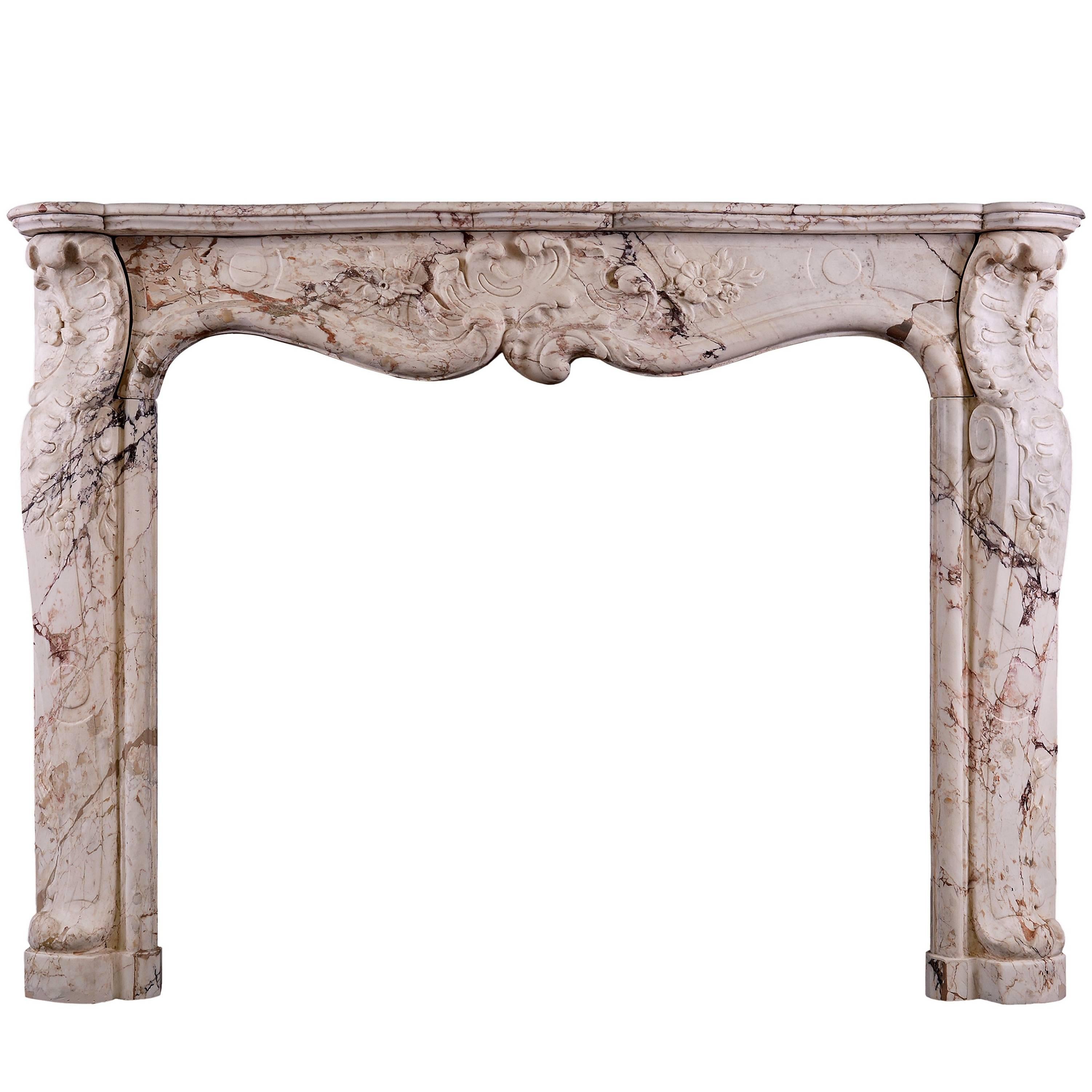 Louis XV Antique Fireplace in Variegated Marble For Sale