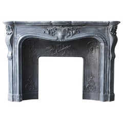 Louis XV Antique Fireplace of Blue Turquin Marble from the 19th Century