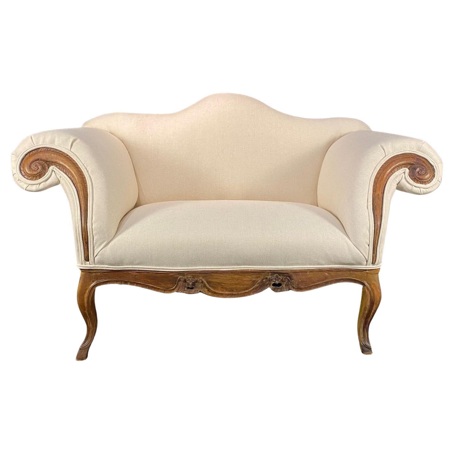 Louis XV Antique French Sofa or Loveseat Triple Arched with New Upholstery