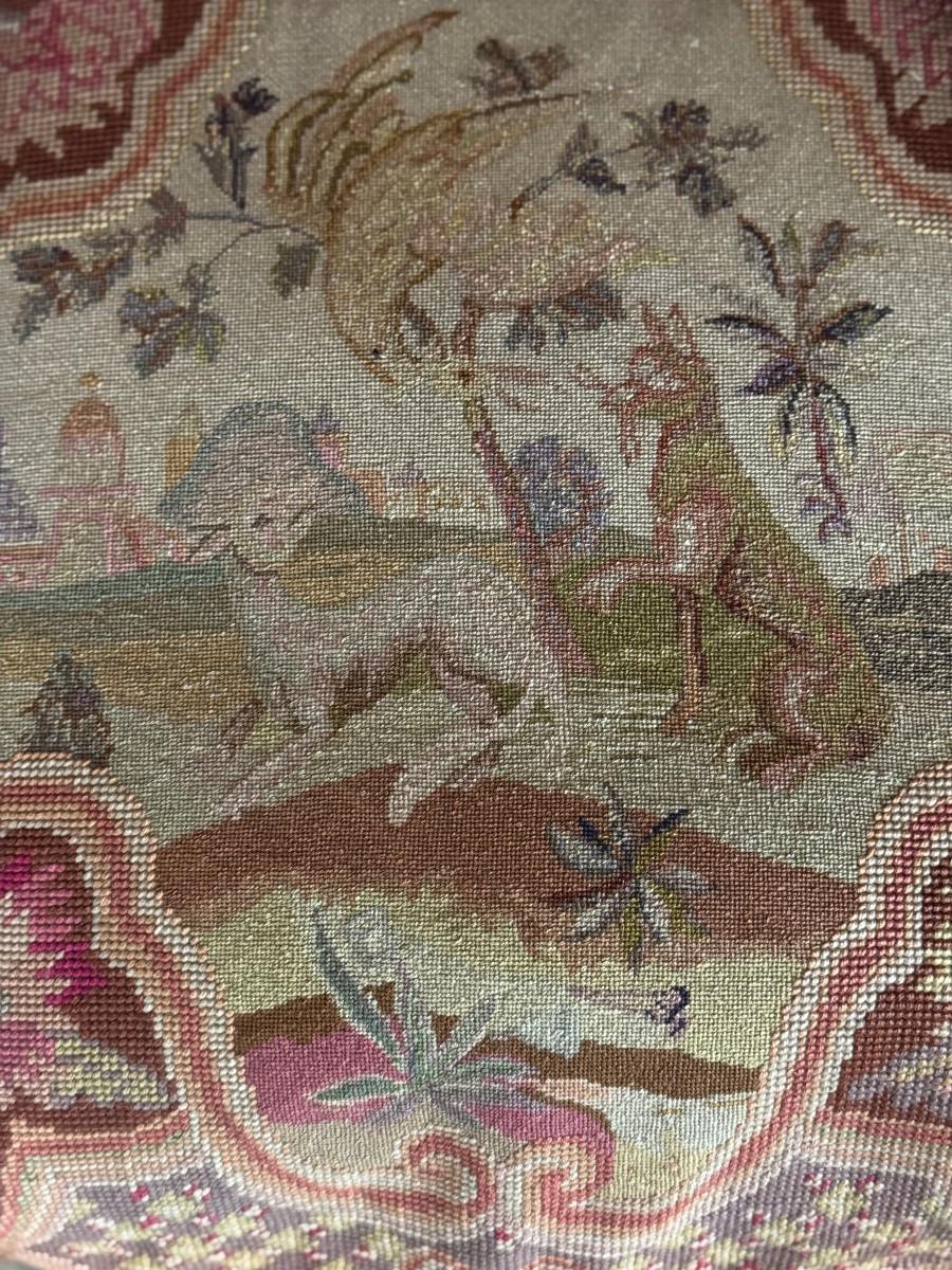 Louis XV armchair in carved walnut, petit point tapestry, 18th century For Sale 2
