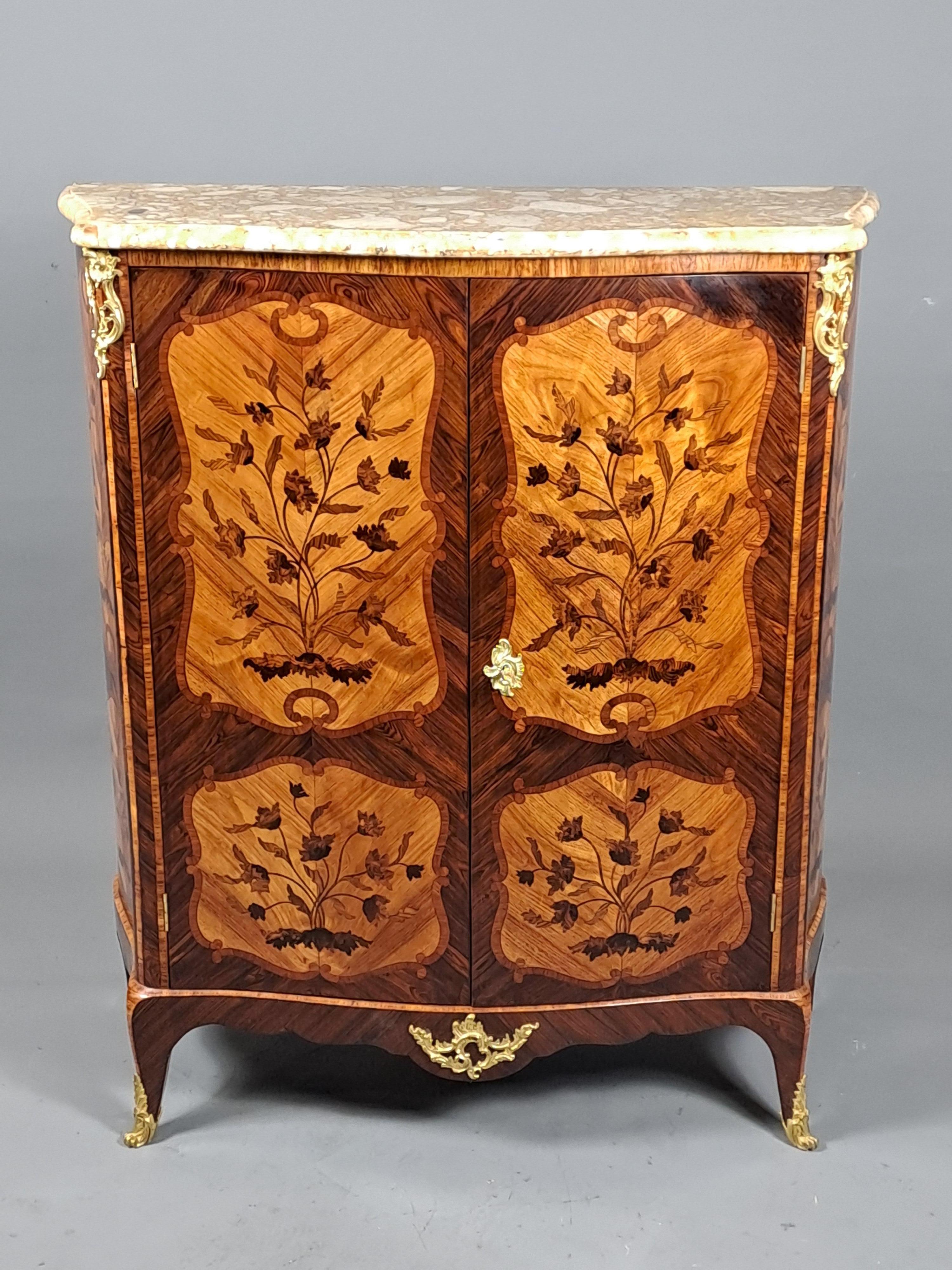 French Louis XV Armoirette With Floral Marquetry And Gilt Bronze For Sale