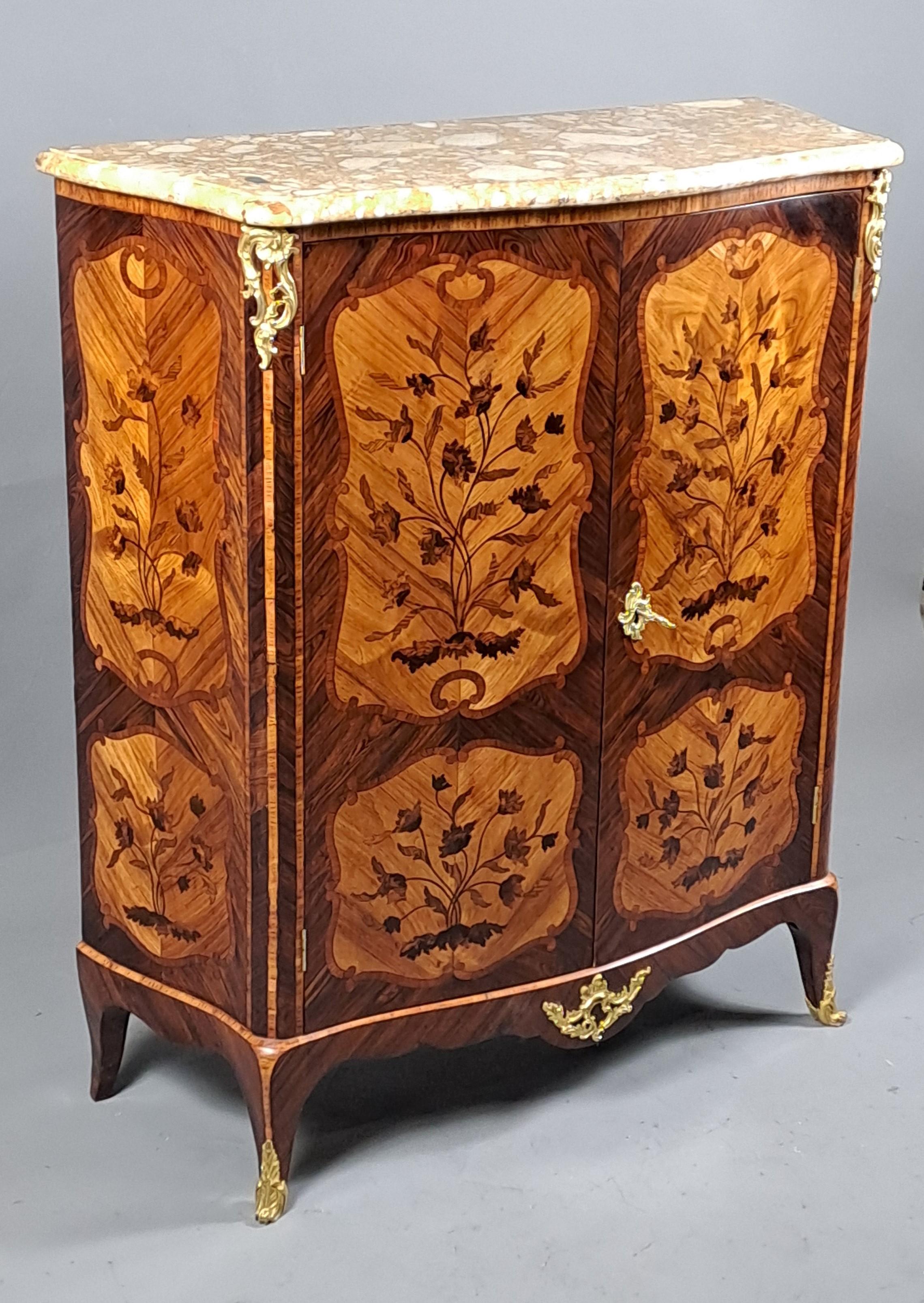 18th Century and Earlier Louis XV Armoirette With Floral Marquetry And Gilt Bronze For Sale