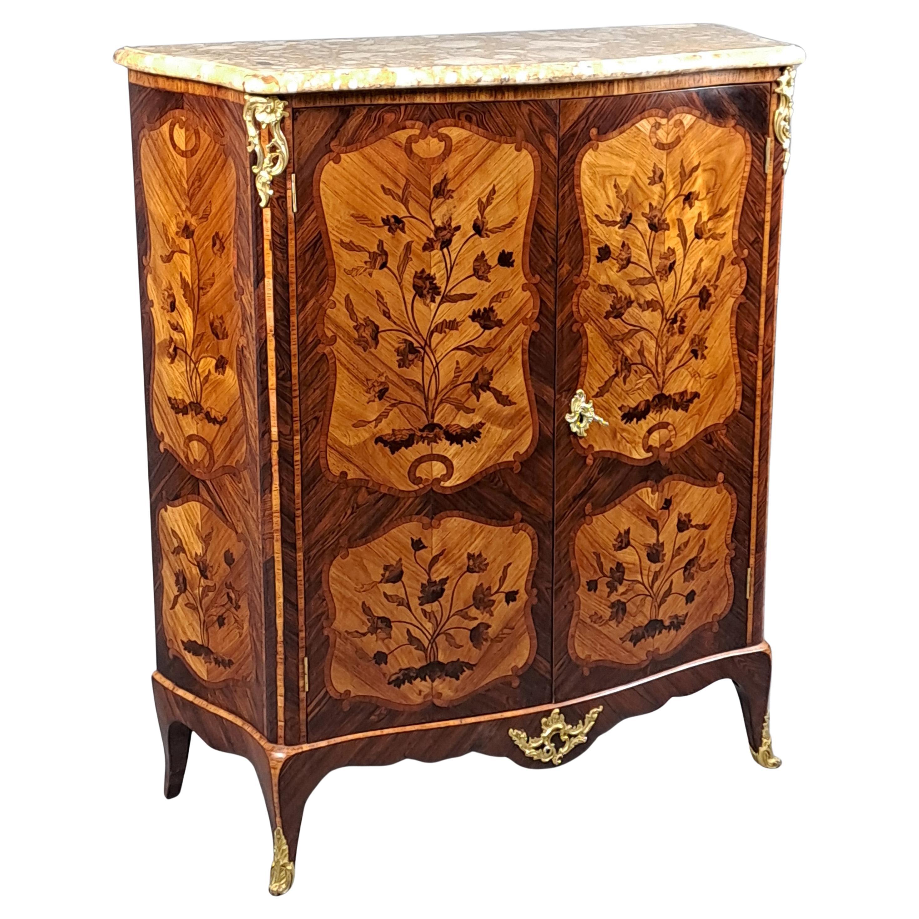 Louis XV Armoirette With Floral Marquetry And Gilt Bronze For Sale