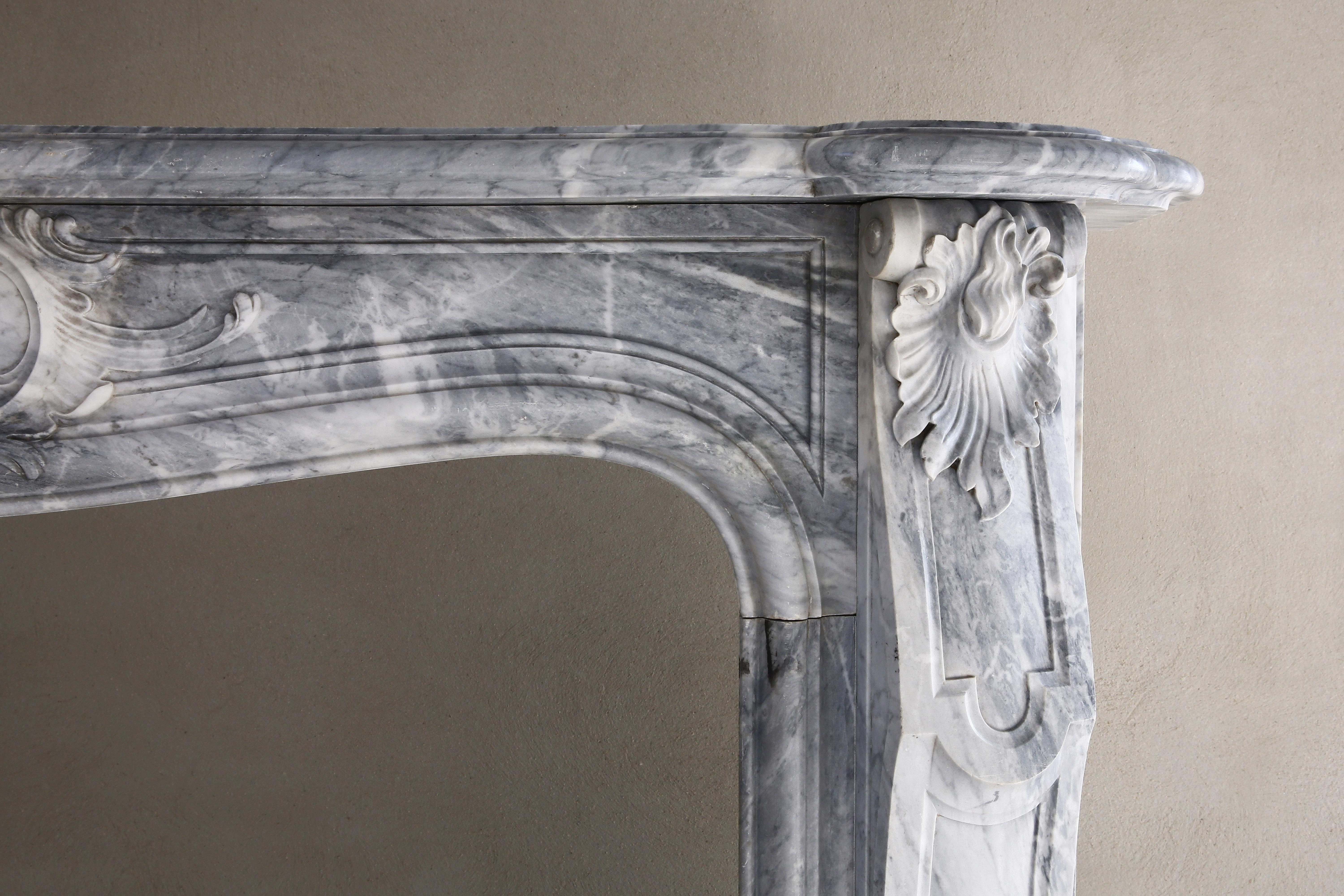 French Louis XV Art Nouveau Style Marble Fireplace of Blue Turquin from 1910