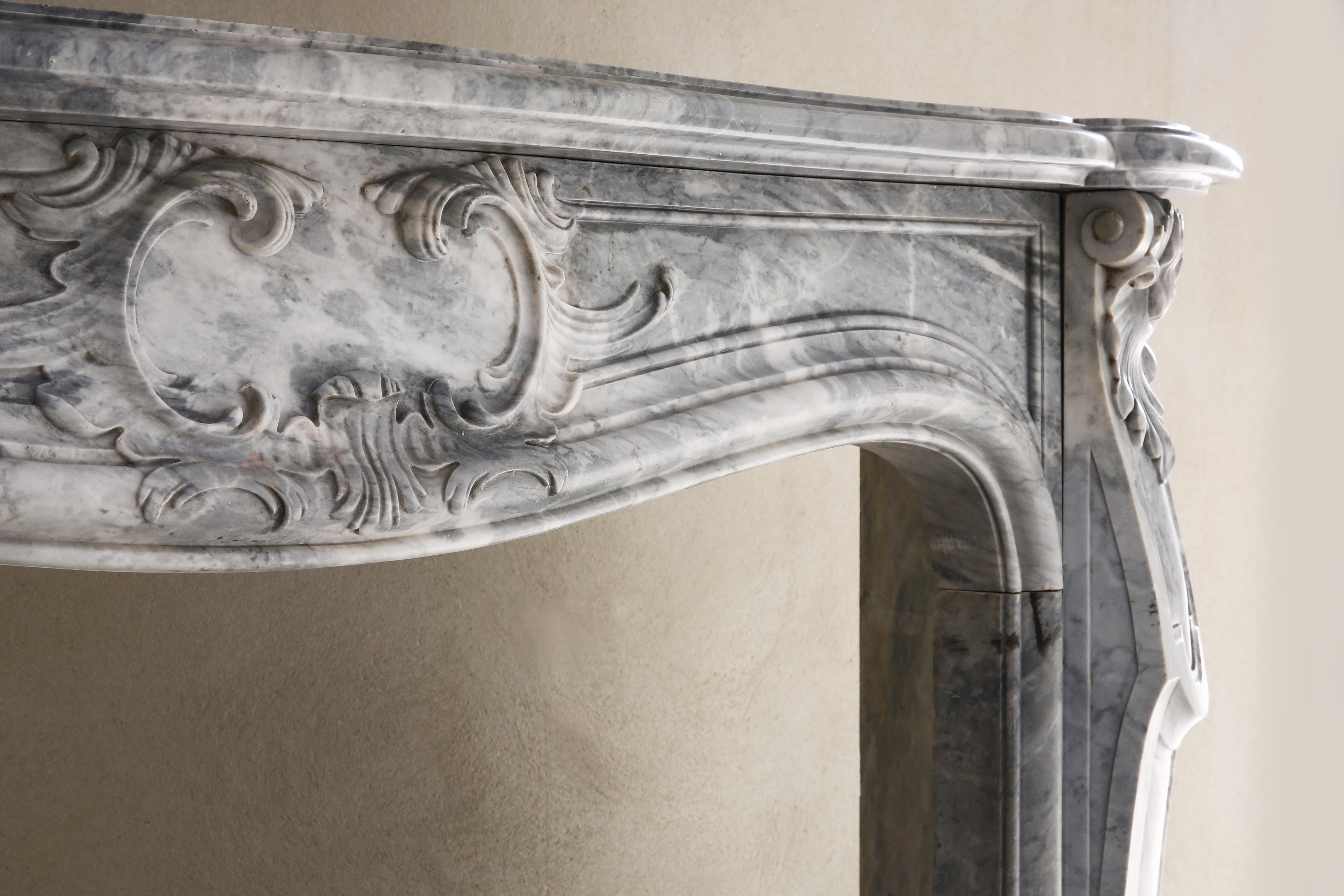 Louis XV Art Nouveau Style Marble Fireplace of Blue Turquin from 1910 In Good Condition In Made, NL