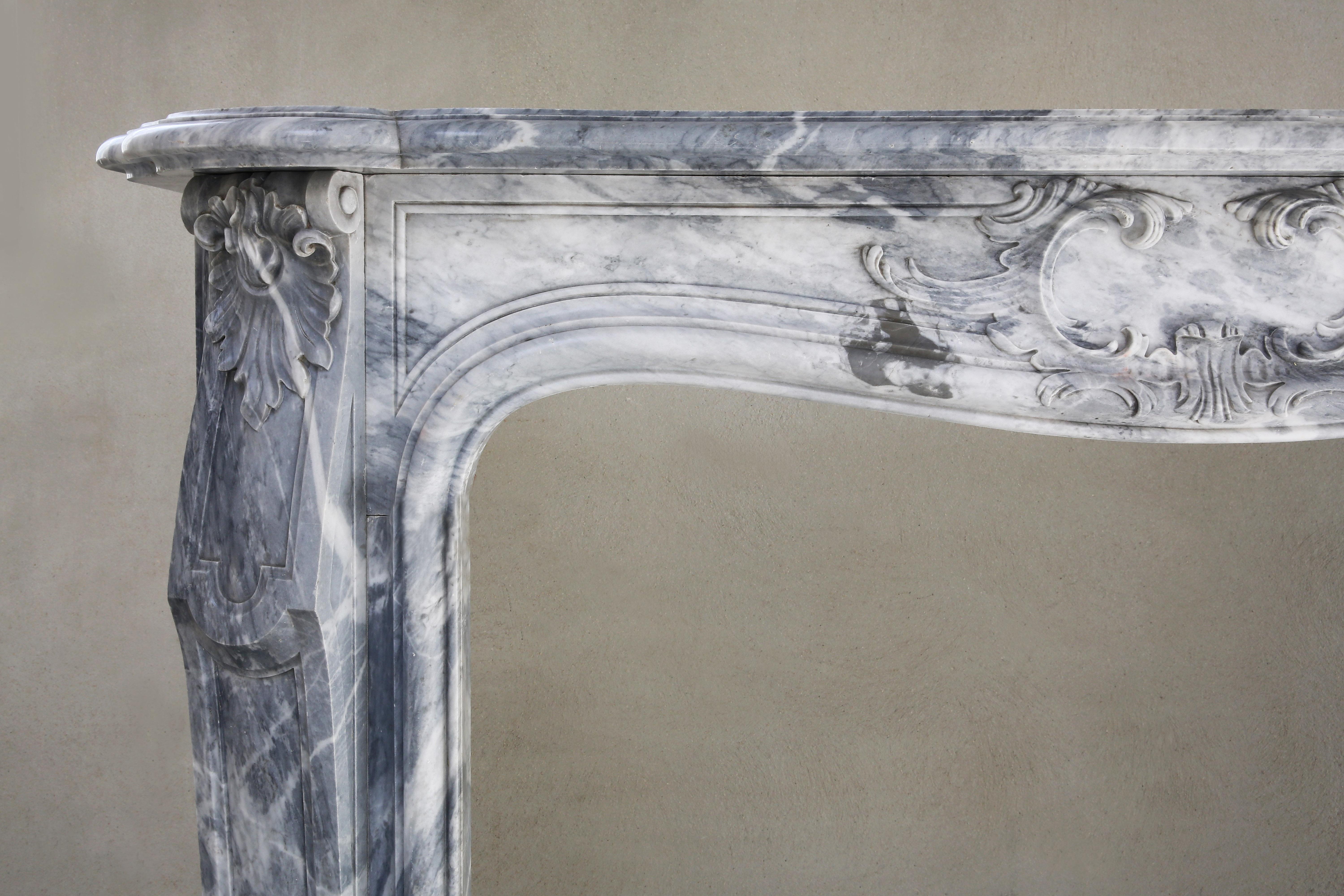 19th Century Louis XV Art Nouveau Style Marble Fireplace of Blue Turquin from 1910
