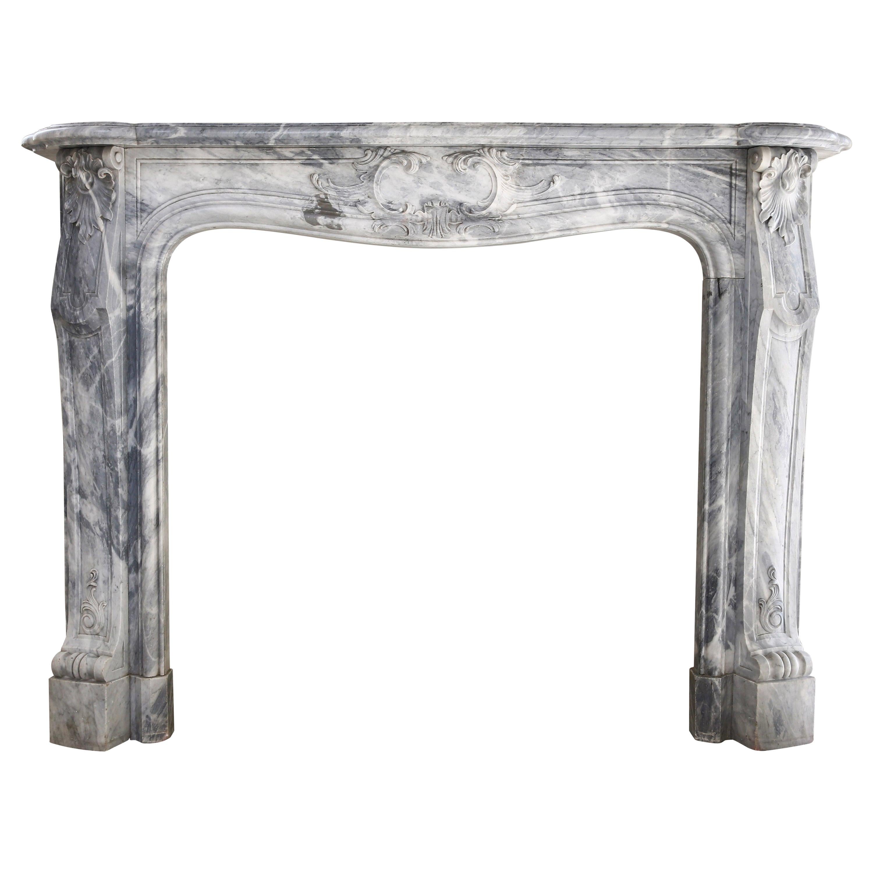 Louis XV Art Nouveau Style Marble Fireplace of Blue Turquin from 1910