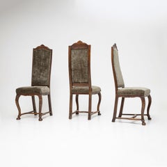 Set of Three 18th Century Louis XV Baroque Chairs in Oak & Velvet