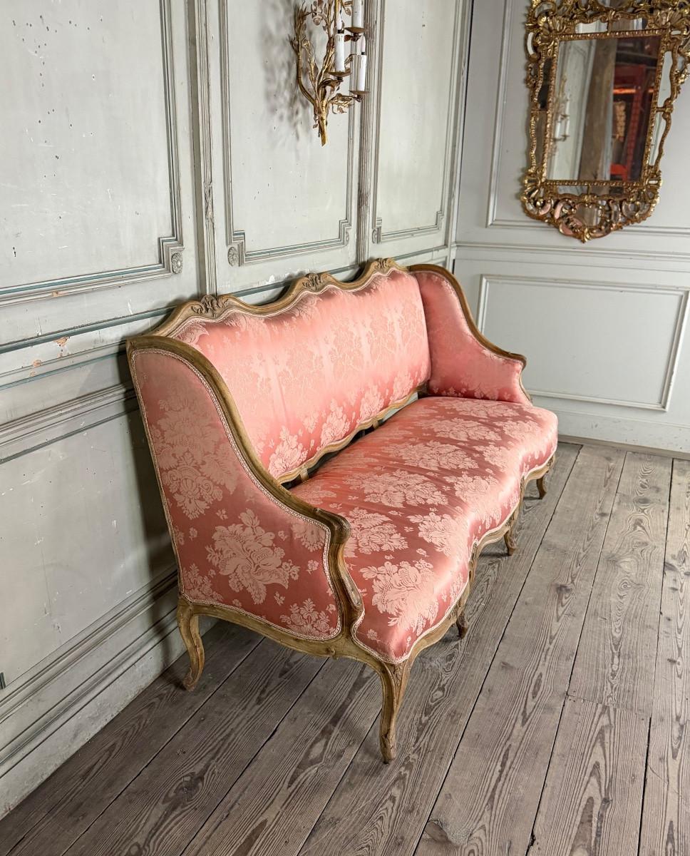 Banc Louis XV en bois naturel sculpté, XVIIIe siècle en vente 6