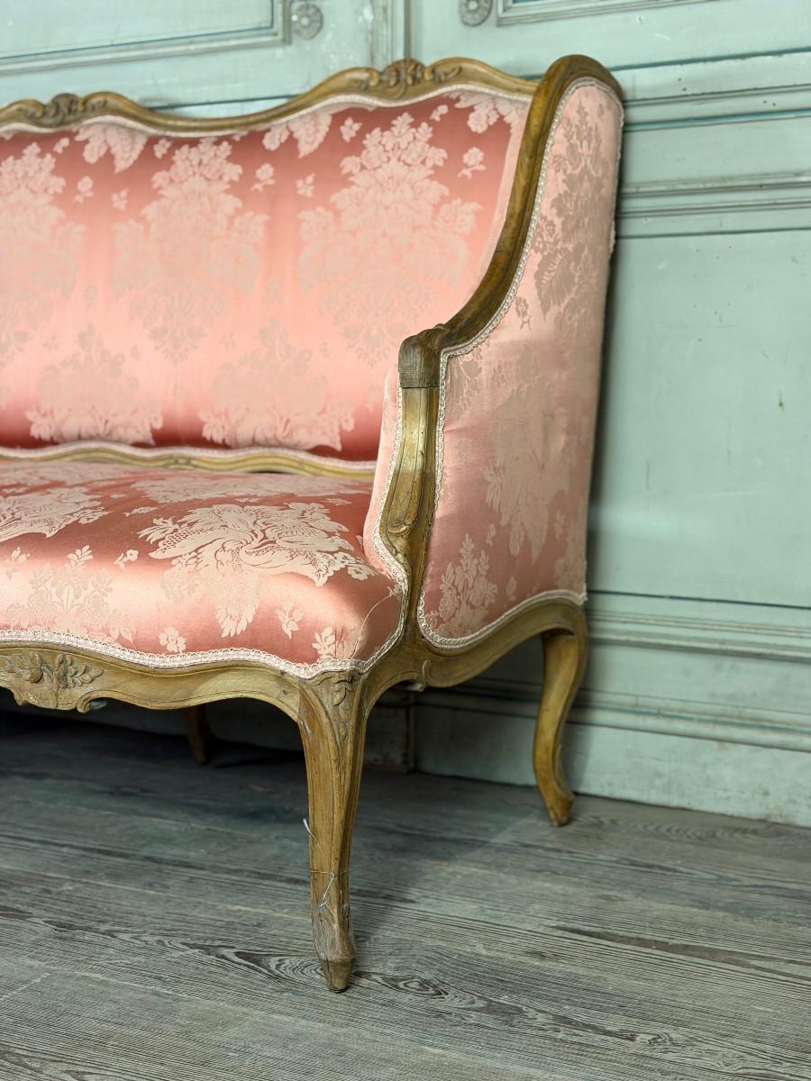 Banc Louis XV en bois naturel sculpté, XVIIIe siècle en vente 3