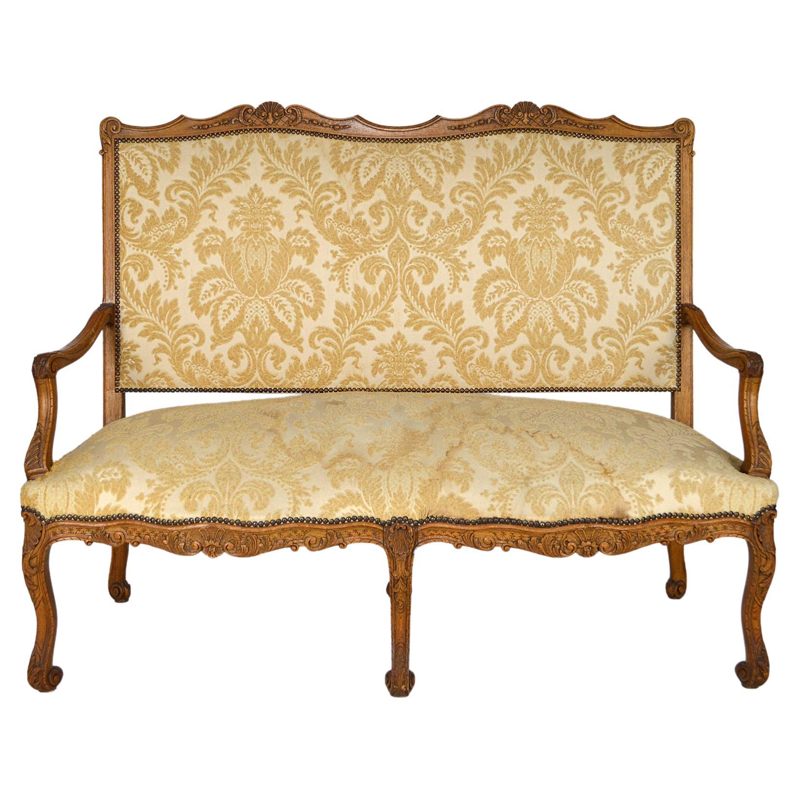 Louis XV Bench in Carved Oak, France, circa 1880 For Sale