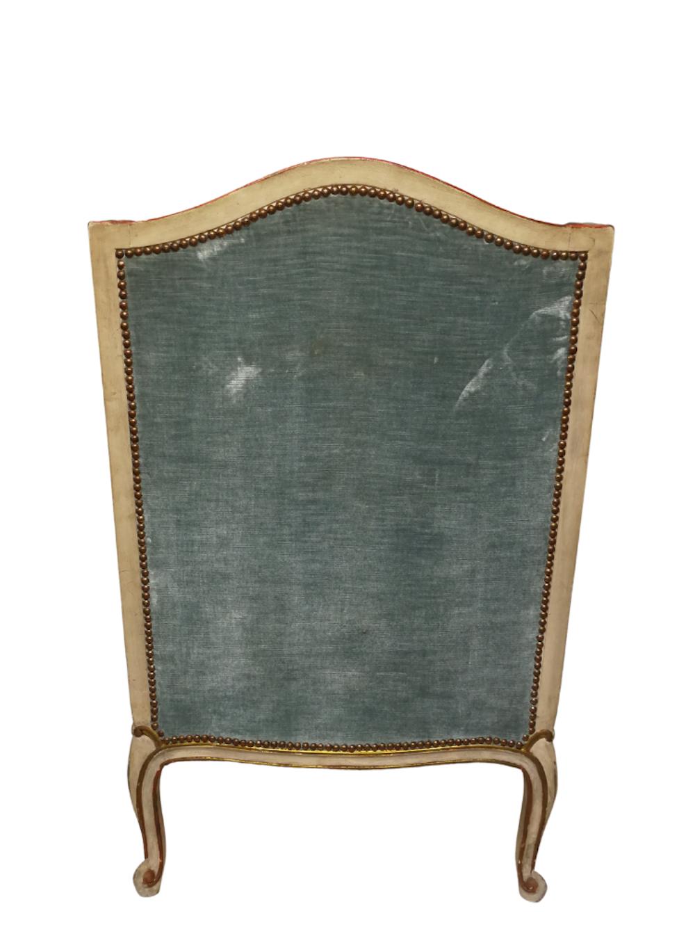 Sessel „Bergre“ im Stil Louis XV. aus blauem Samt 19. Jahrhundert (Holz) im Angebot