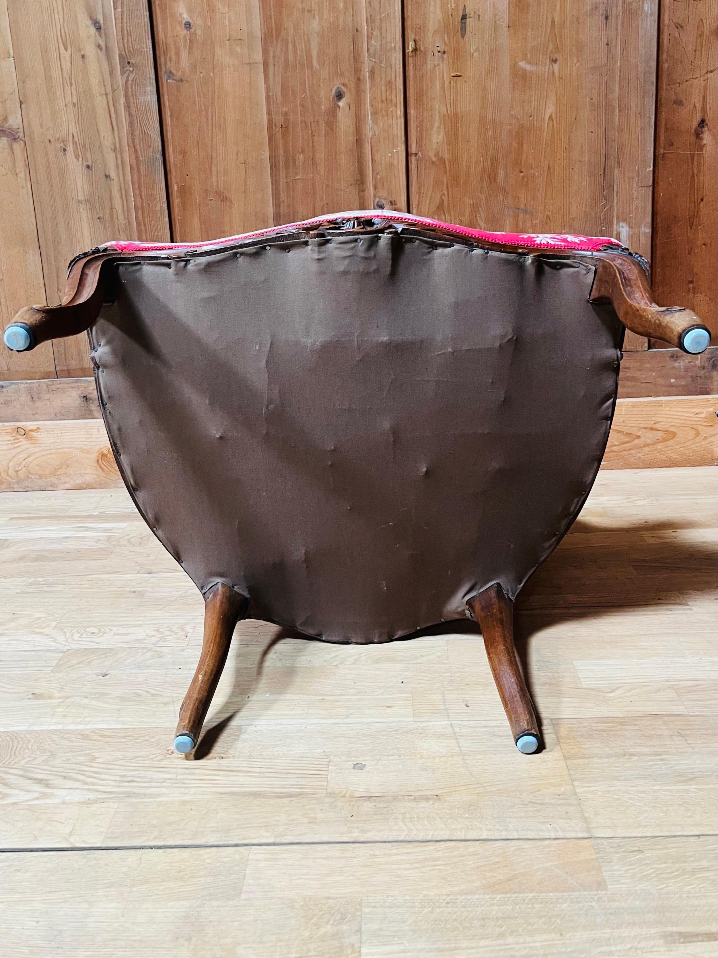 Louis XV Bergère Armchair toile de jouy & carved wood - Napoleon III - 19th For Sale 7