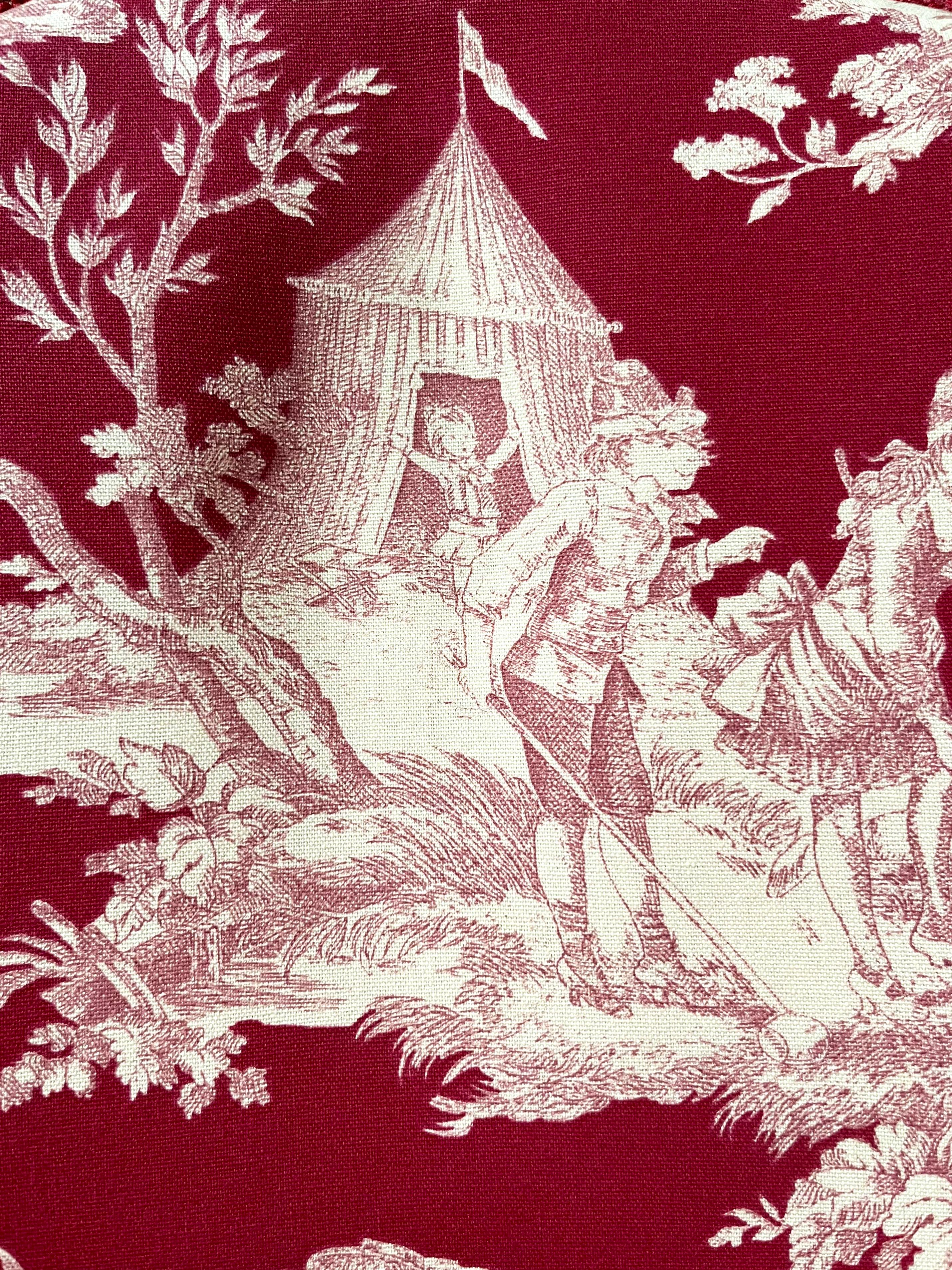 Hand-Carved Louis XV Bergère Armchair toile de jouy & carved wood - Napoleon III - 19th For Sale