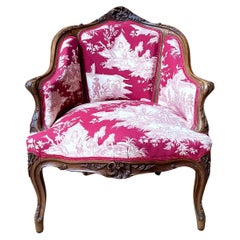 Sillón Luis XV Bergère toile de jouy y madera tallada - Napoleón III - XIX