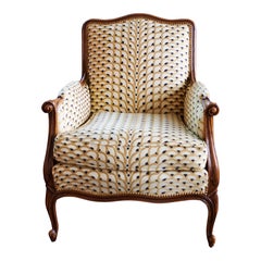 Louis XV Bergère Style Chair with Pierre Frey Fabric and Antique Suzani