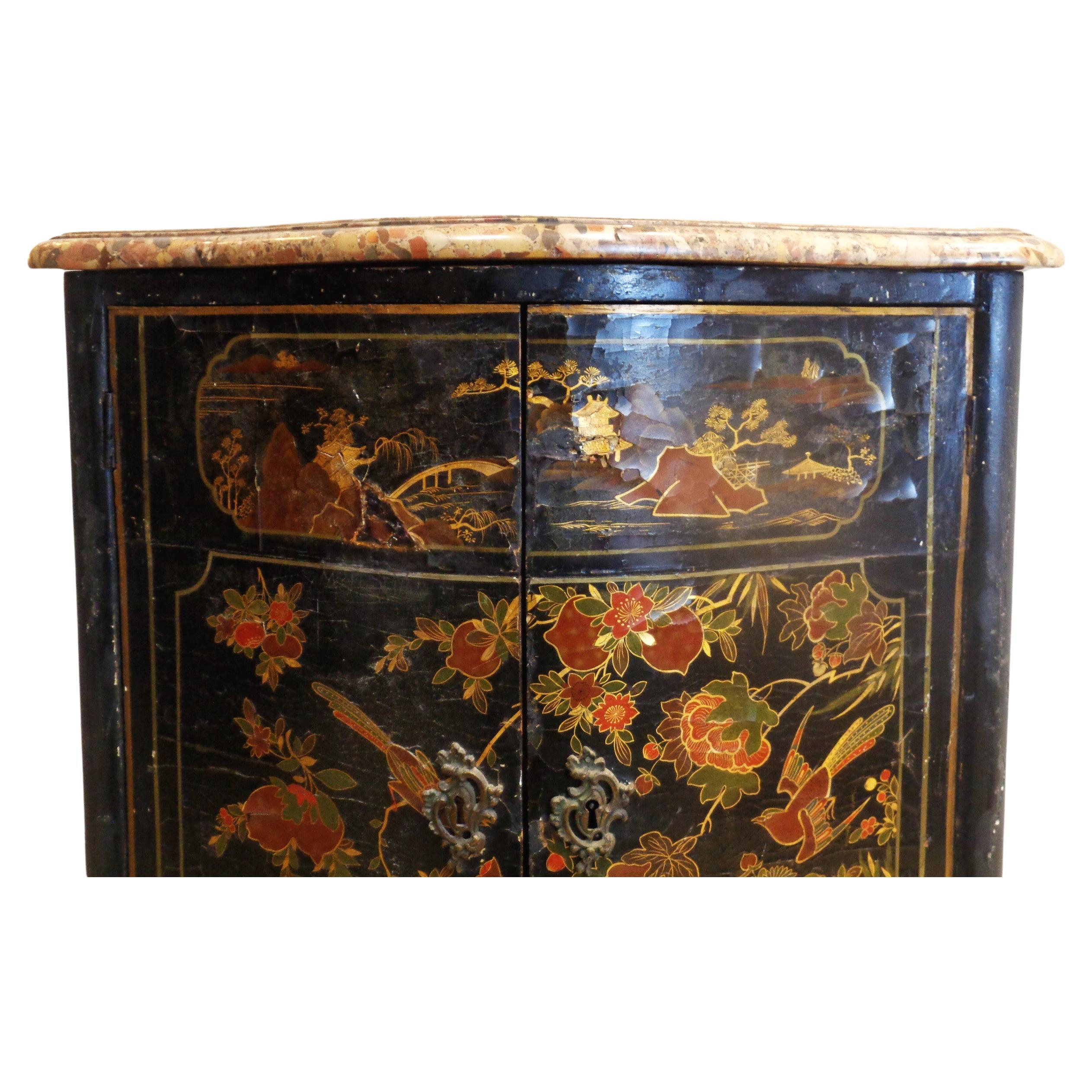 French  18th Century Louis XV Lacquered Chinoiserie Decorated Corner Cabinet
