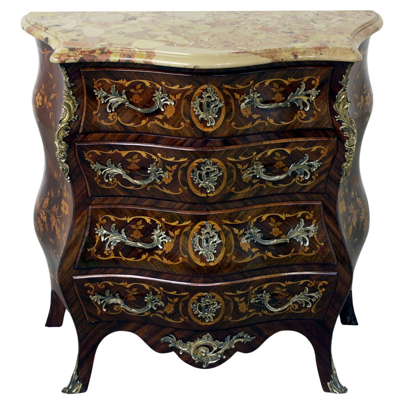 Louis XV Bombe Commode Chest Drawers Inlay 1880