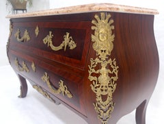 Louis XV Bombe Style Bronze Mounted Mahogany Rouge Marble Top Commode Dresser