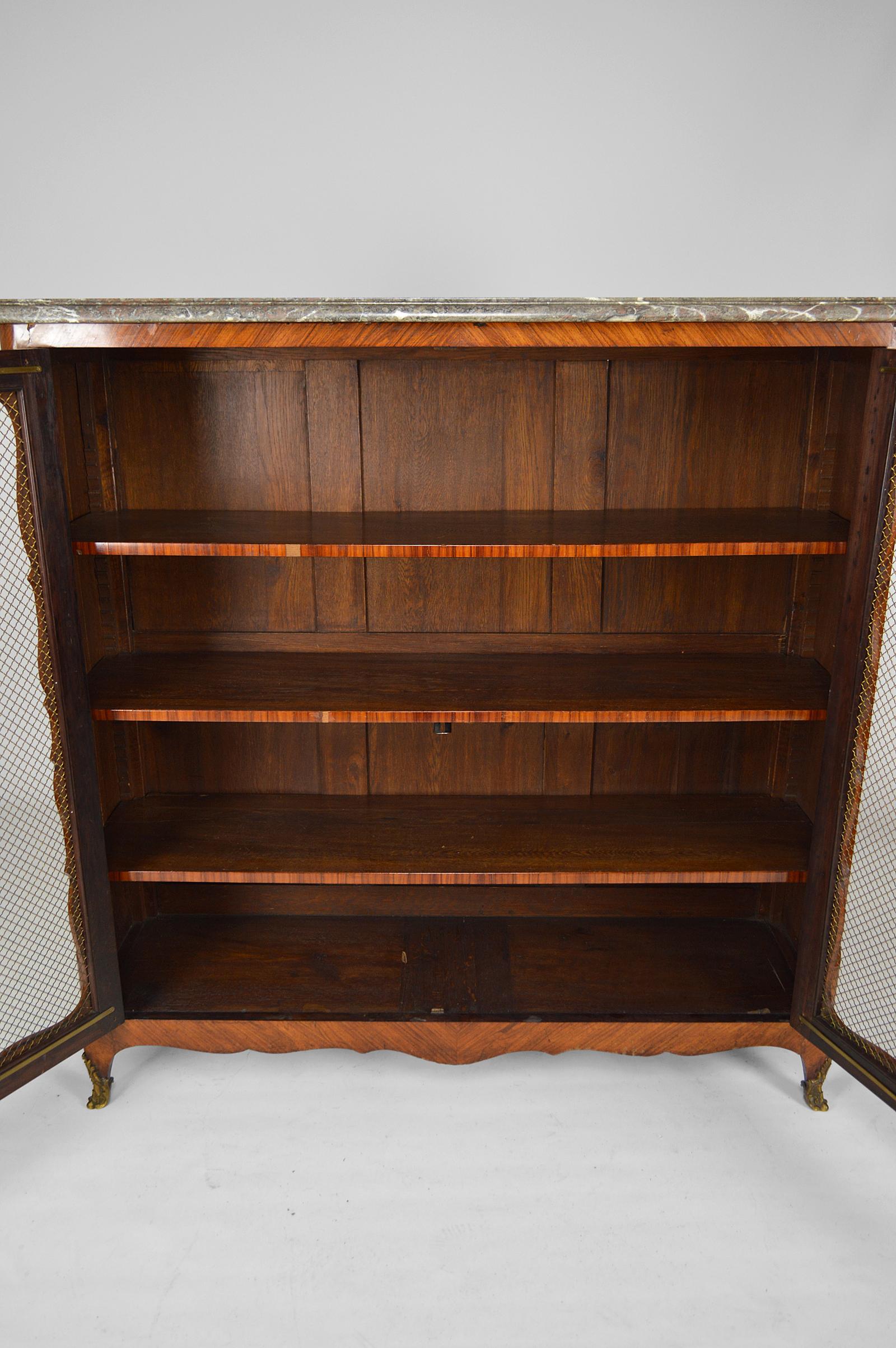 Louis XV Bookcase by Pierre Garnier with Inlay Wood and Marble Top, circa 1750 For Sale 9