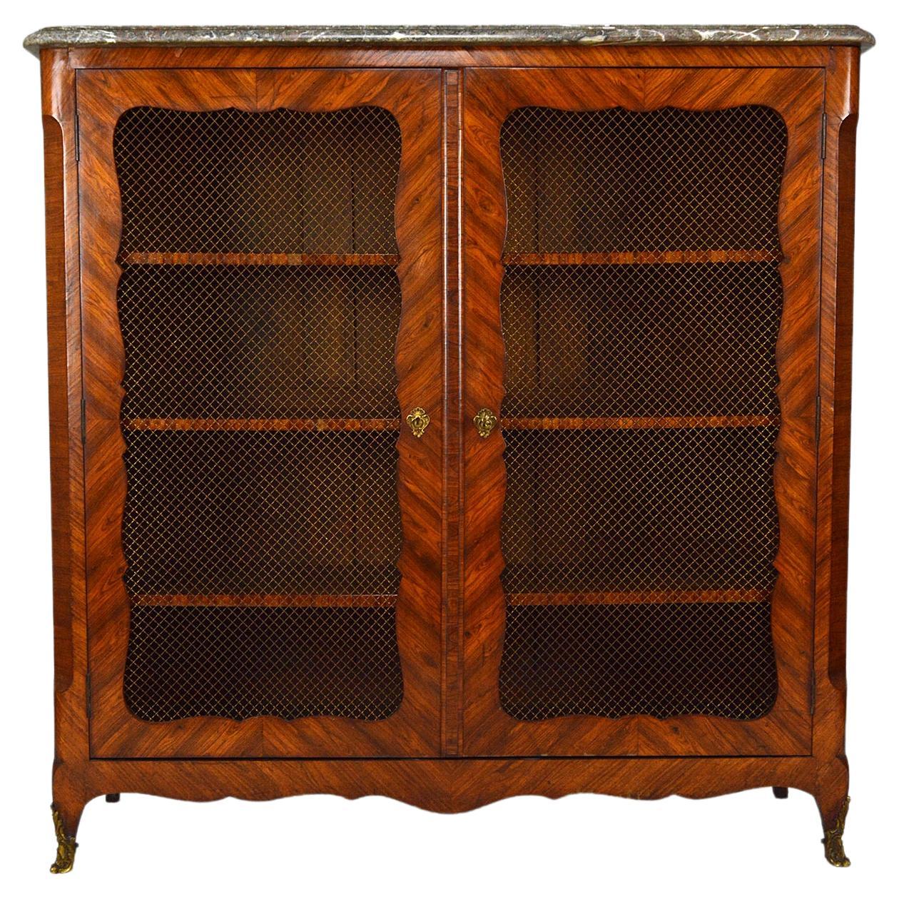Louis XV Bookcase by Pierre Garnier with Inlay Wood and Marble Top, circa 1750 For Sale
