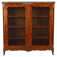 Antique Louis XV Bookcase by Pierre Garnier with Inlay Wood and Marble Top, circa 1750