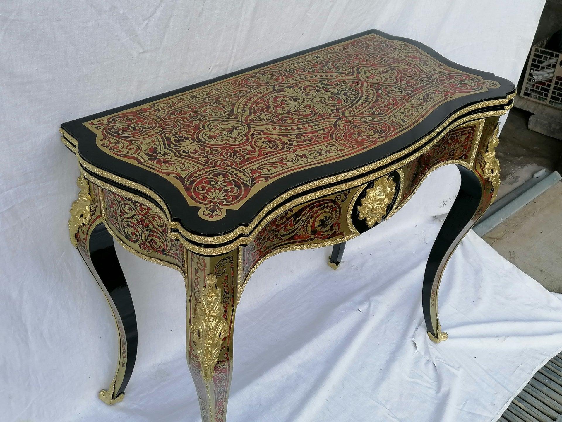 Mid-19th Century Louis XV Boulle Marquetry Style Game Table Console Table, France, 19th Century