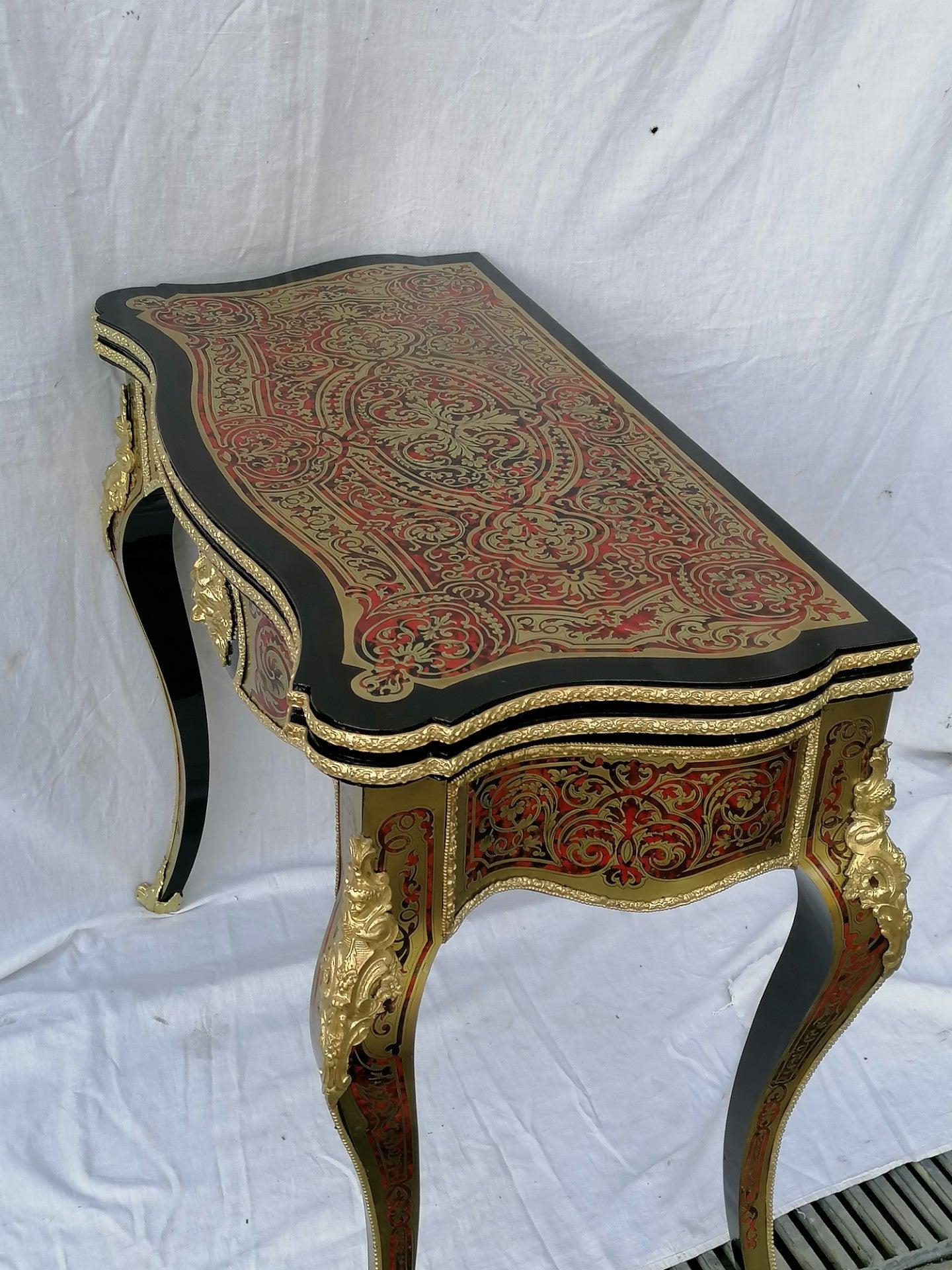 Felt Louis XV Boulle Marquetry Style Game Table Console Table, France, 19th Century
