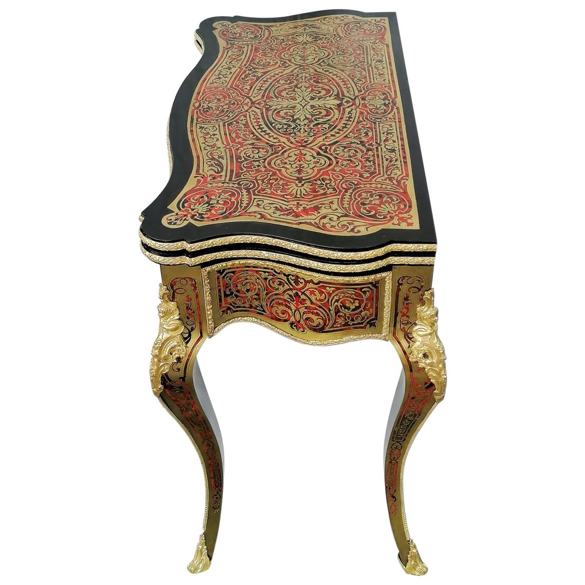 Louis XV Boulle Marquetry Style Game Table Console Table, France, 19th Century