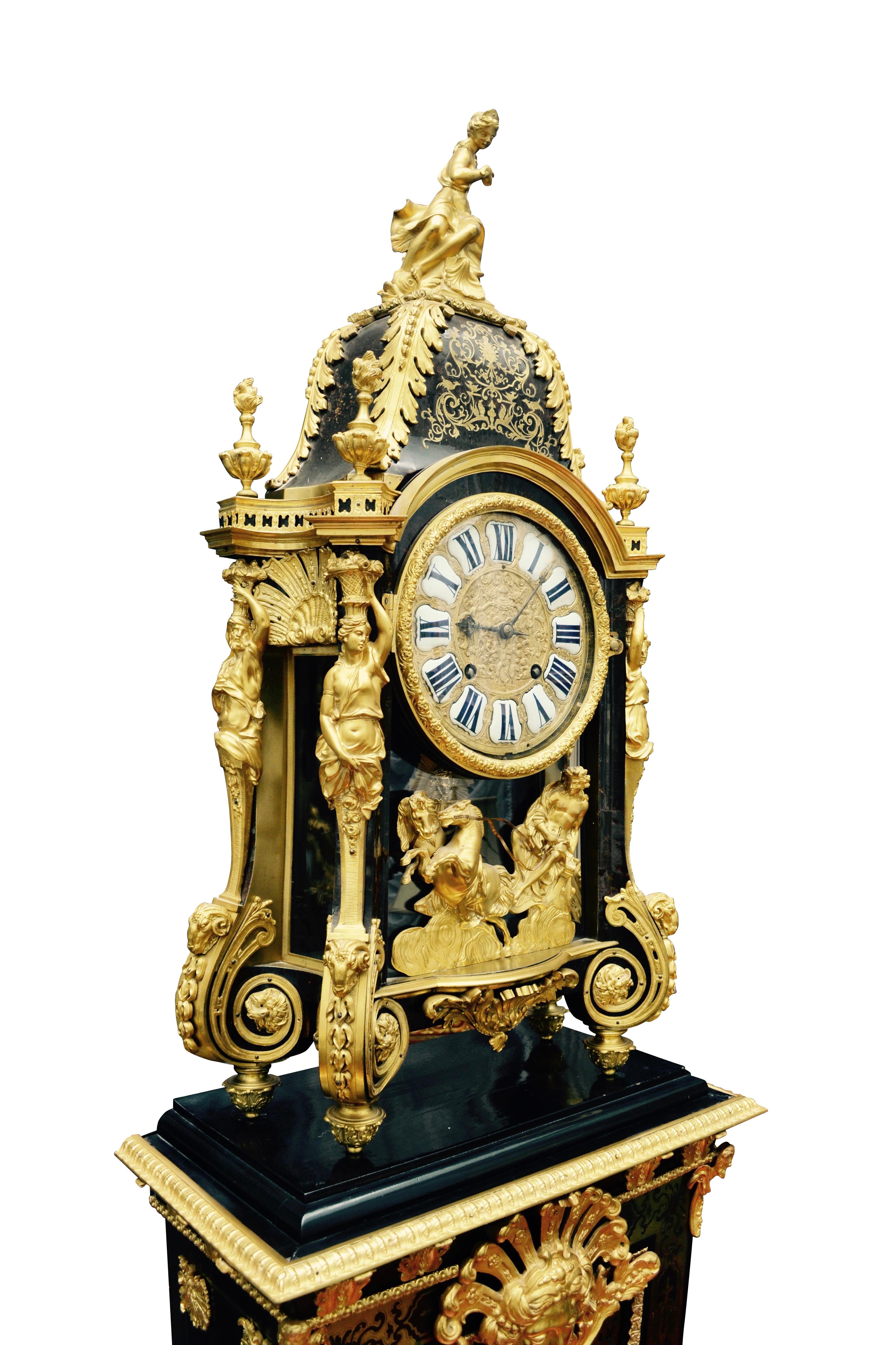 Louis XV Boulle Pedestal Clock, Movement Signed Duval, Paris 7