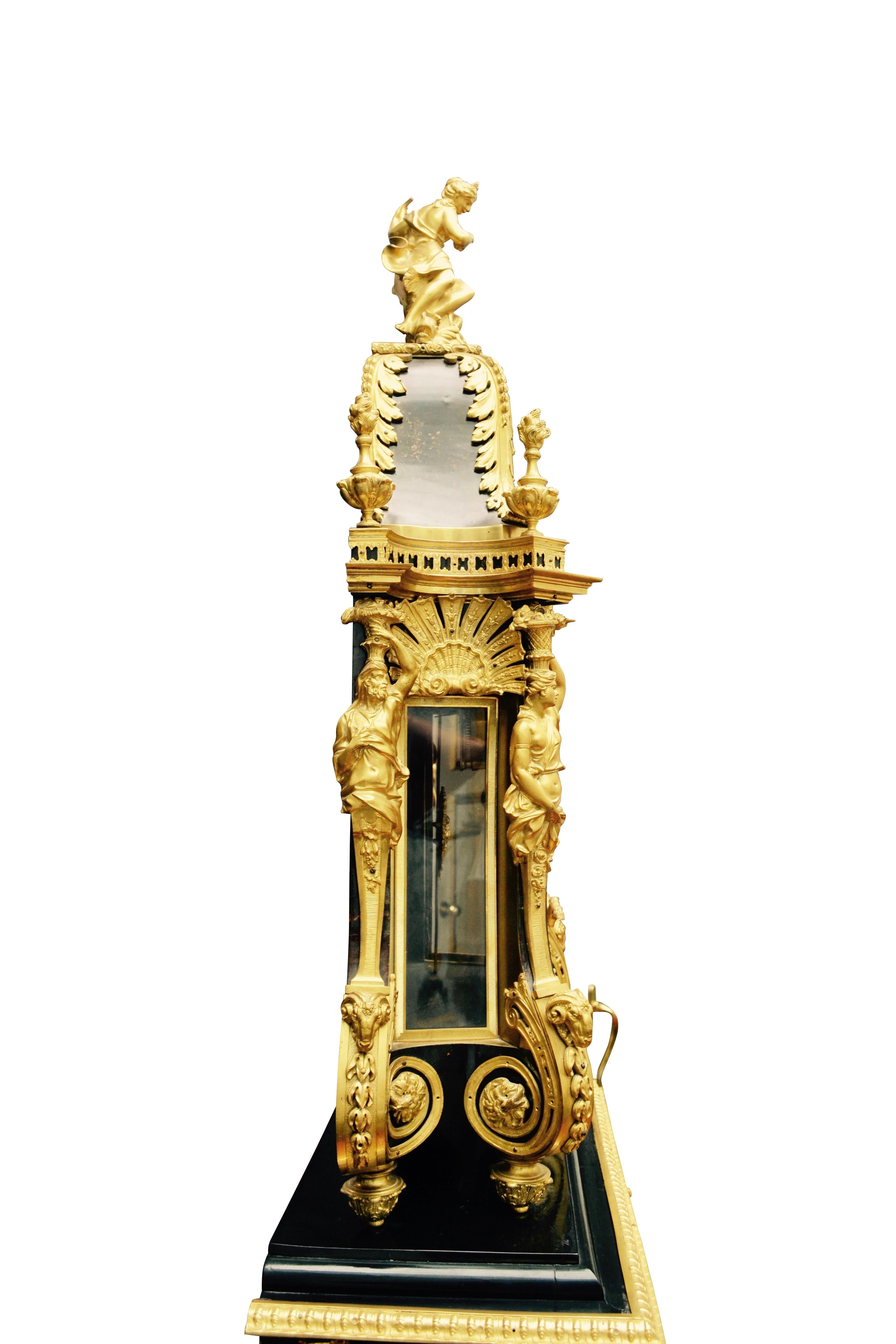 Louis XV Boulle Pedestal Clock, Movement Signed Duval, Paris 8