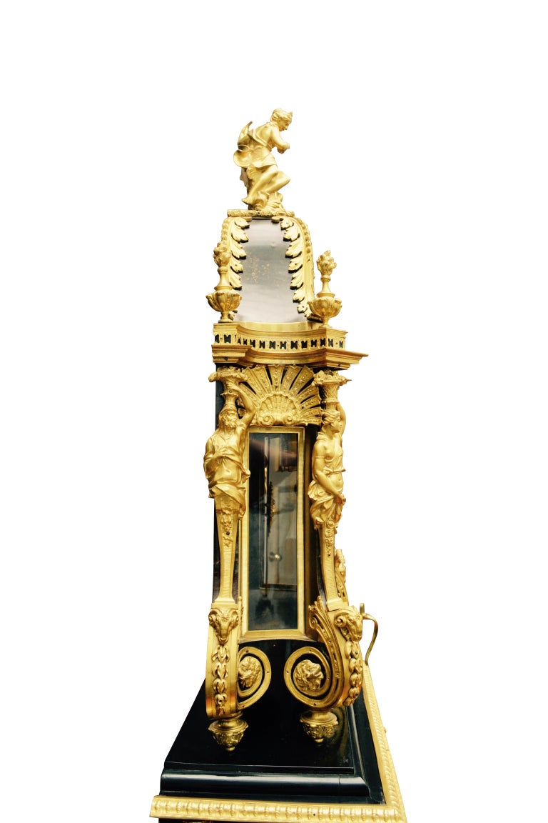 Louis XV Boulle Pedestal Clock, Movement Signed Duval, Paris at 1stDibs
