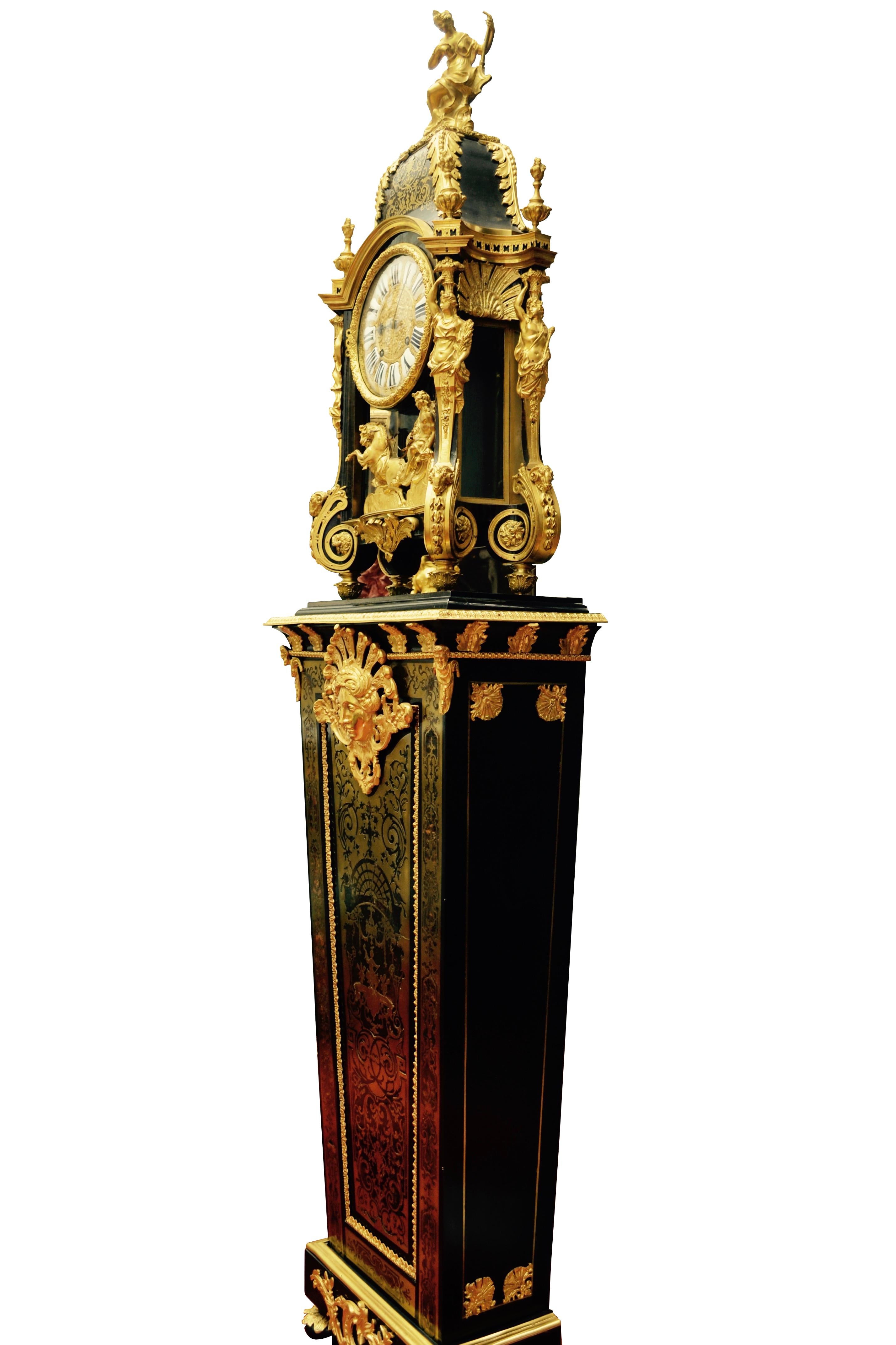Ebonized Louis XV Boulle Pedestal Clock, Movement Signed Duval, Paris