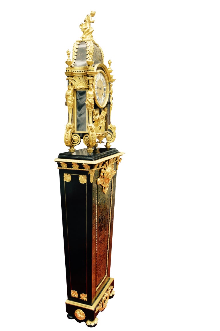Louis XV Boulle Pedestal Clock, Movement Signed Duval, Paris at 1stDibs